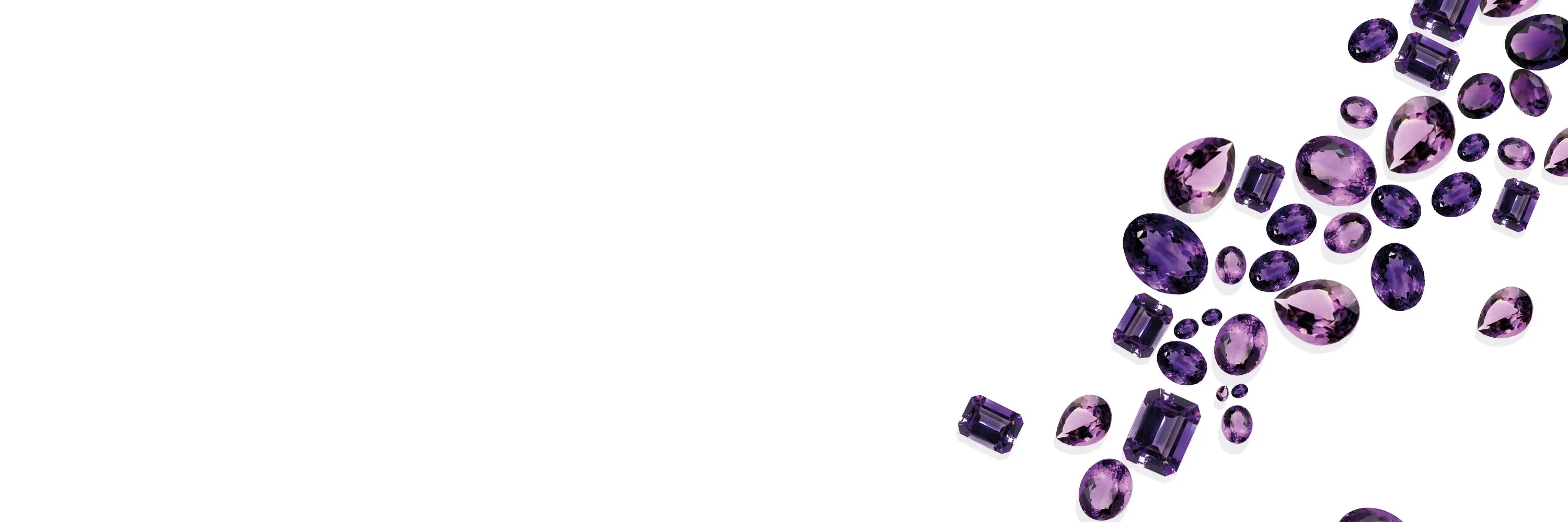 Amethyst scattered on a white background