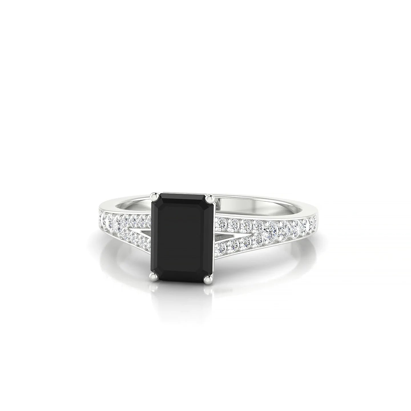 Adore | 18k White Gold 7 x 5 mm Emerald Black Diamond Ring