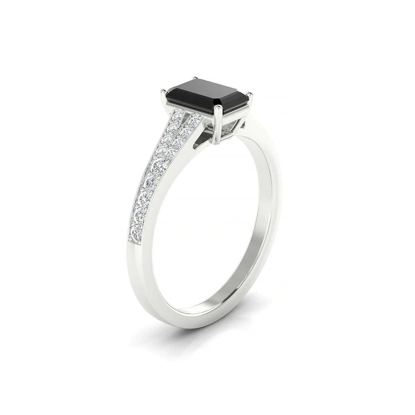 Adore | 18k White Gold 7 x 5 mm Emerald Black Diamond Ring