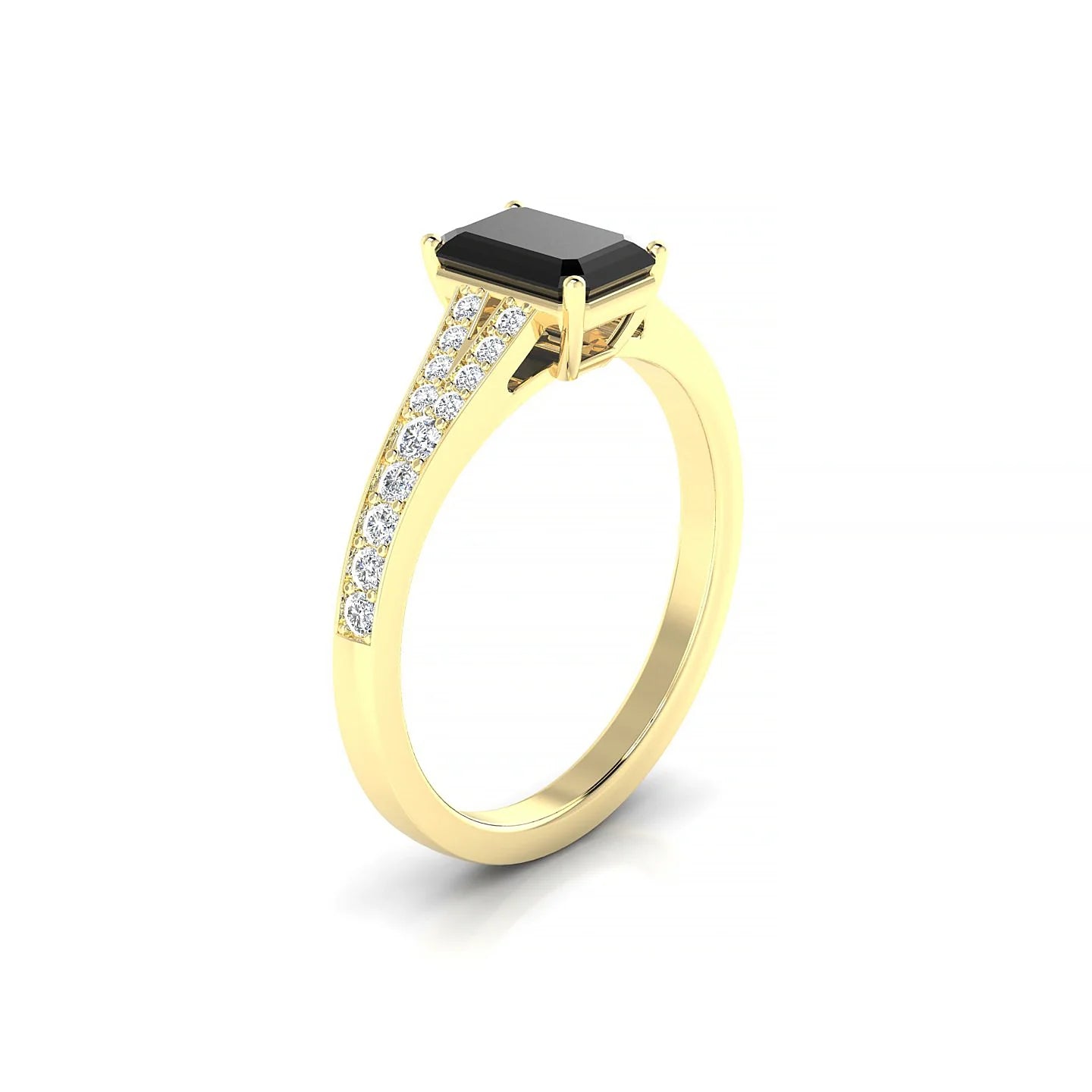 Adore | 18k Yellow Gold 7 x 5 mm Emerald Black Diamond Ring