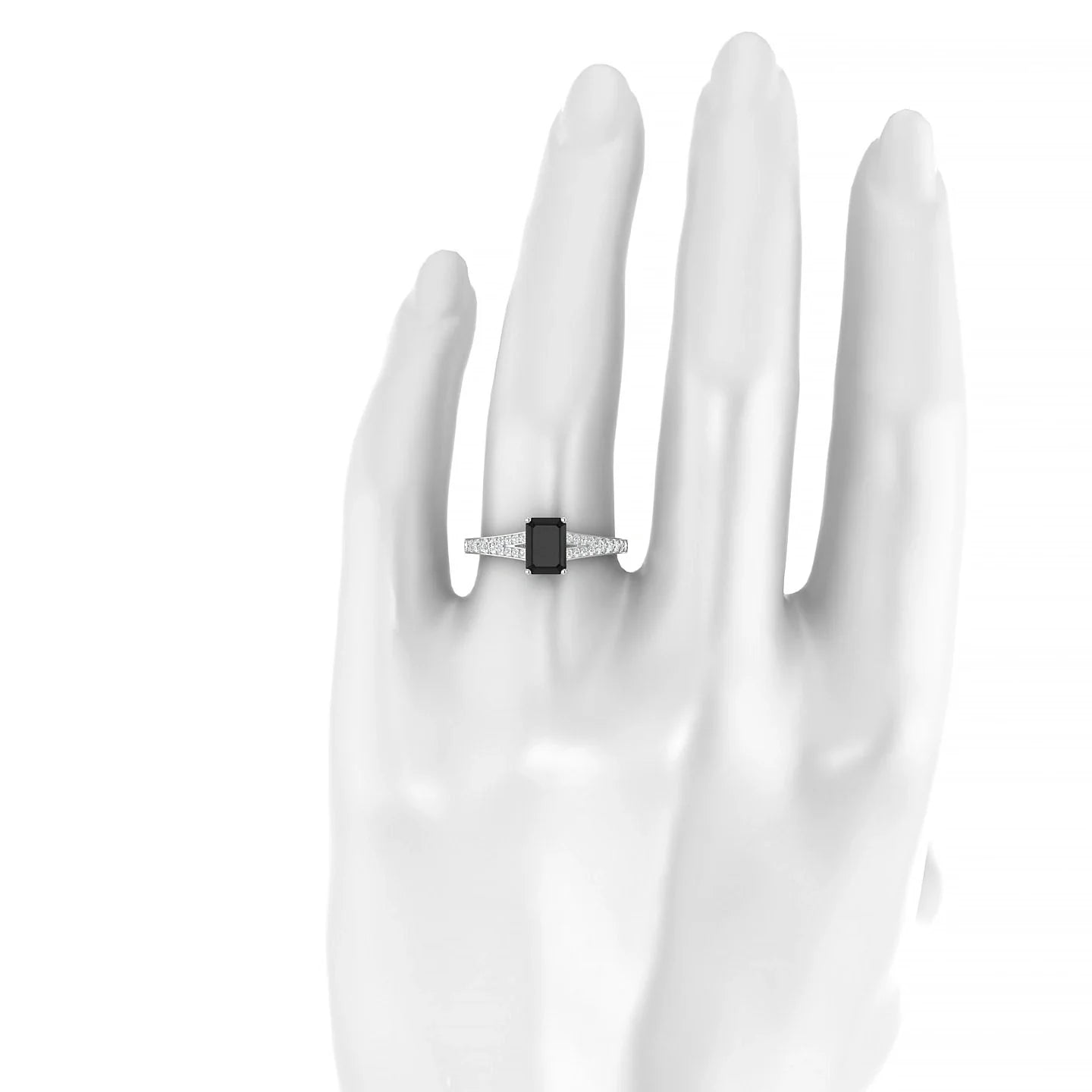 Adore | 18k White Gold 7 x 5 mm Emerald Black Diamond Ring