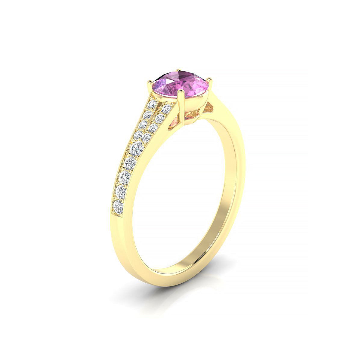 Adore | 18k Yellow Gold 6 mm Round Pink Sapphire Ring