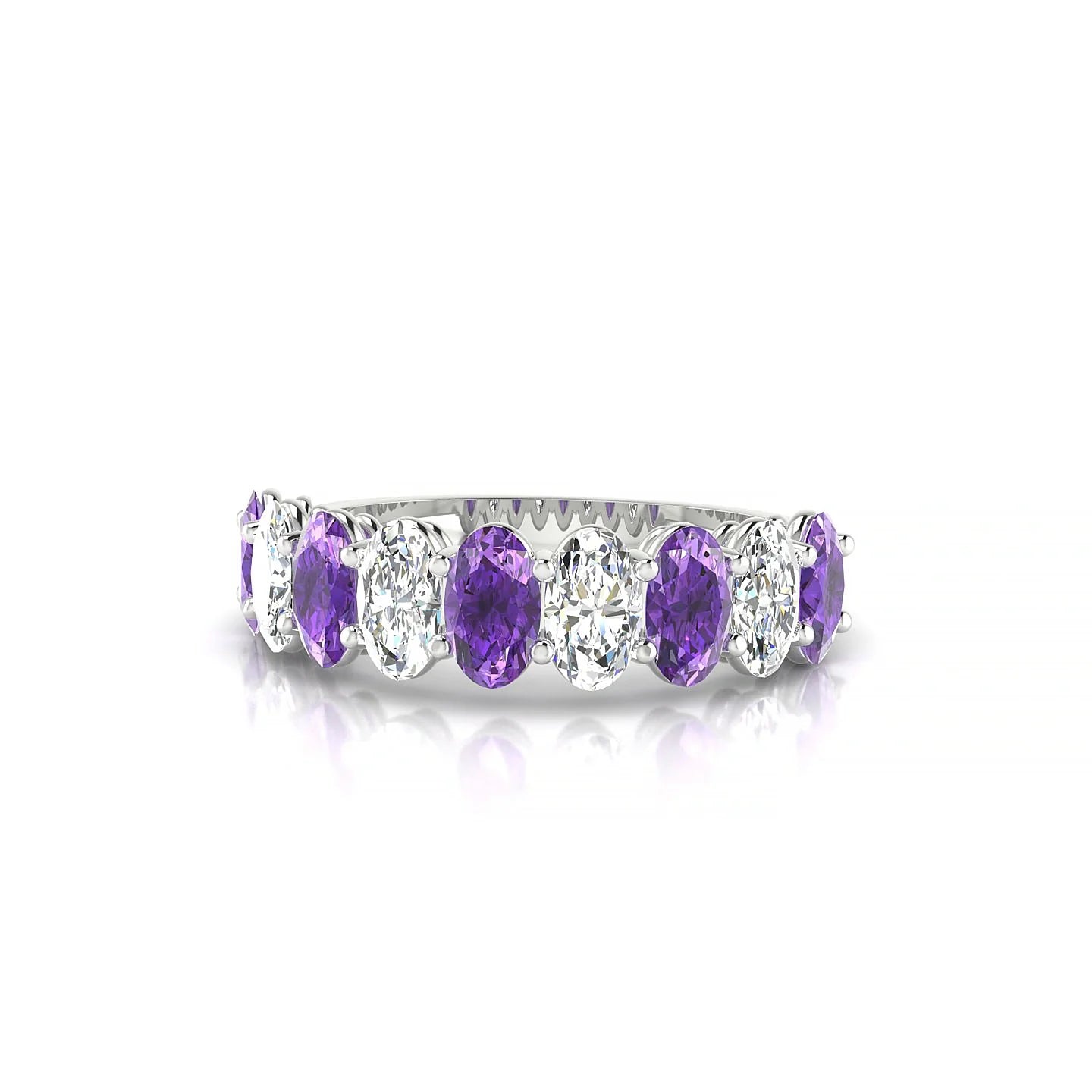 Affection | 18k White Gold 5 x 3 mm Oval Amethyst & Diamond Ring