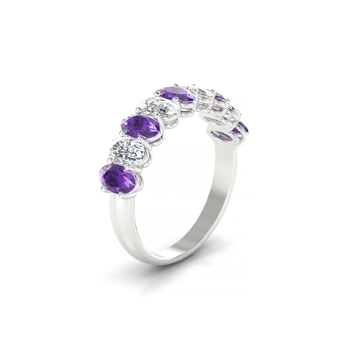 Affection | 18k White Gold 5 x 3 mm Oval Amethyst & Diamond Ring