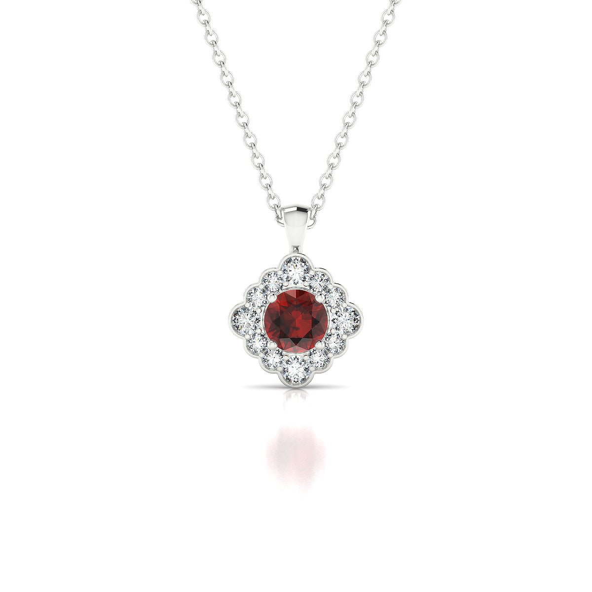 Aura | 18k White Gold 4.5 mm Round Garnet Pendant
