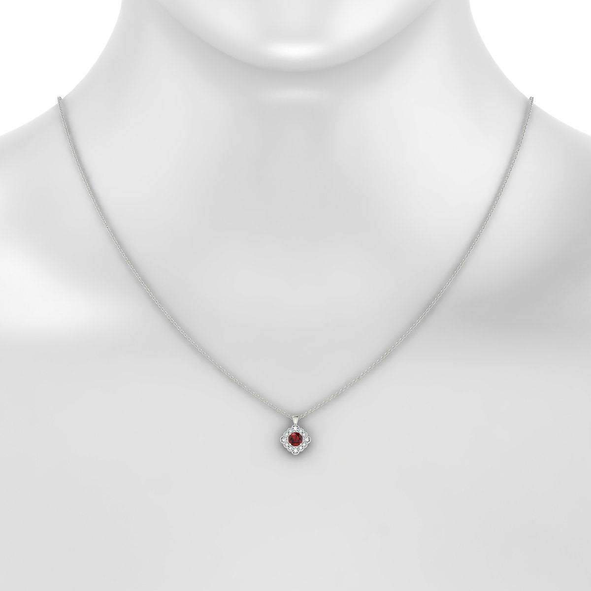 Aura | 18k White Gold 4.5 mm Round Garnet Pendant