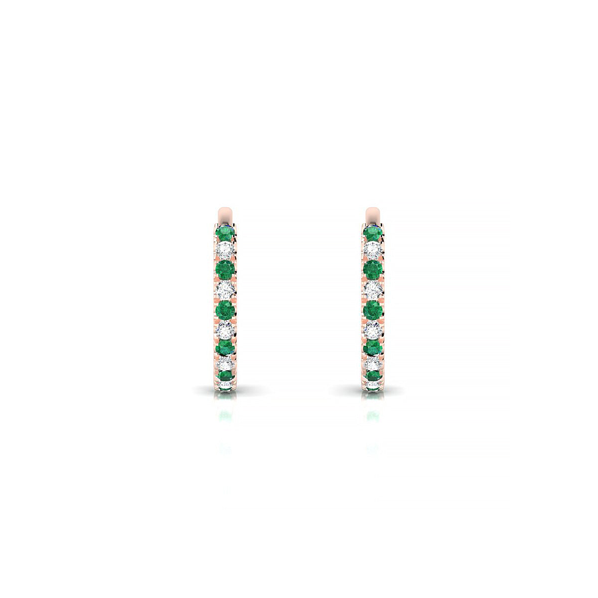 Bliss | 18k Rose Gold 1.1 mm Round Emerald & Diamond Hoop Earrings
