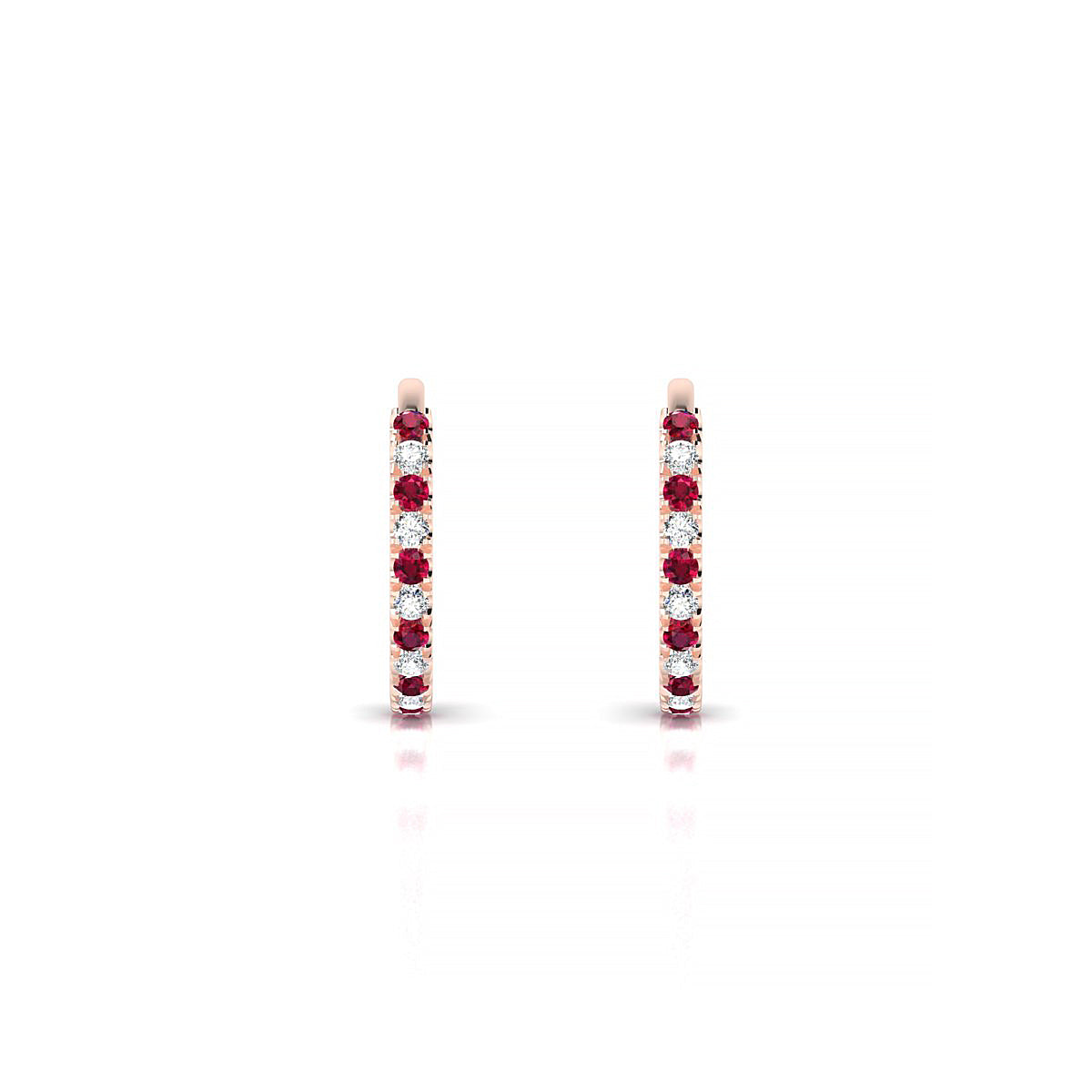 Bliss | 18k Rose Gold 1.1 mm Round Ruby & Diamond Hoop Earrings