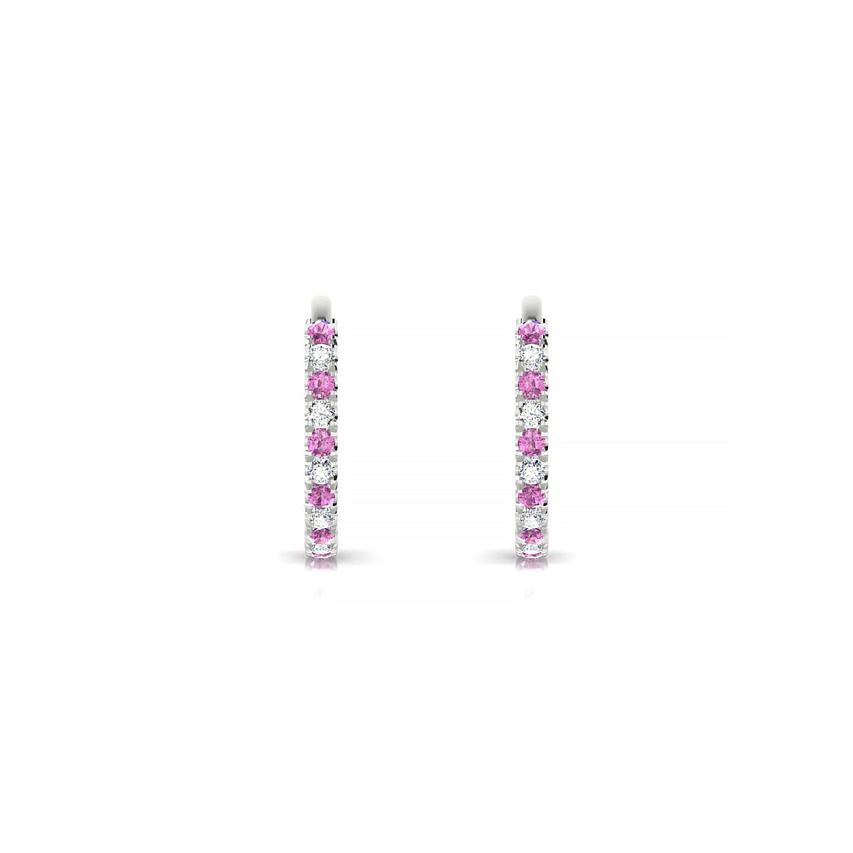 Bliss | 18k White Gold 1.1 mm Round Pink Sapphire & Diamond Hoop Earrings