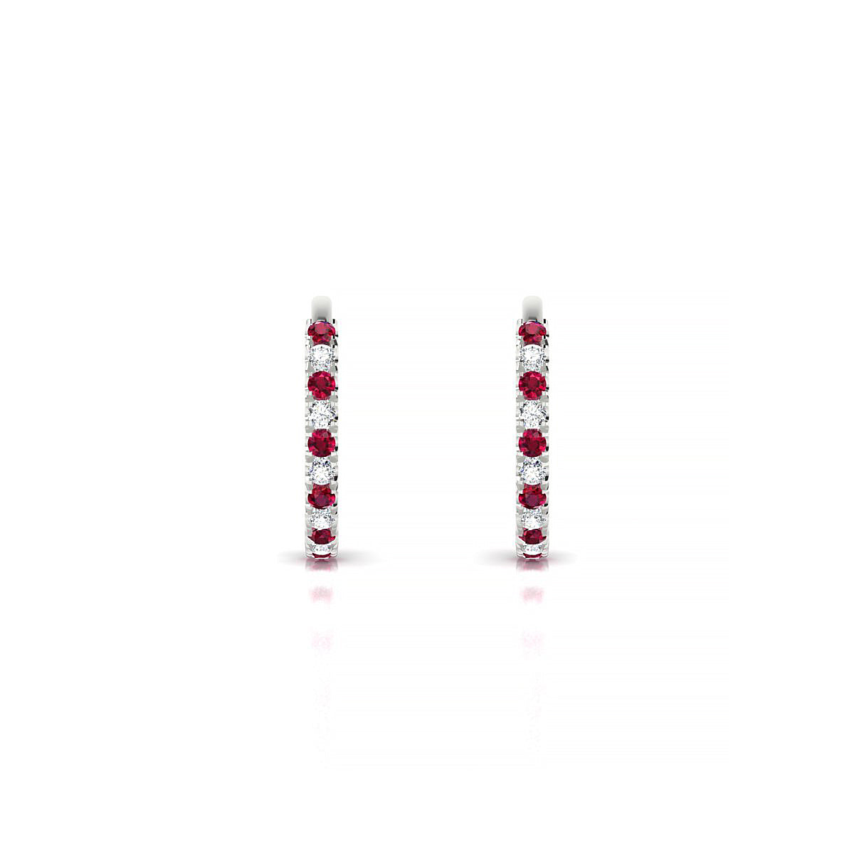 Bliss | 18k White Gold 1.1 mm Round Ruby & Diamond Hoop Earrings