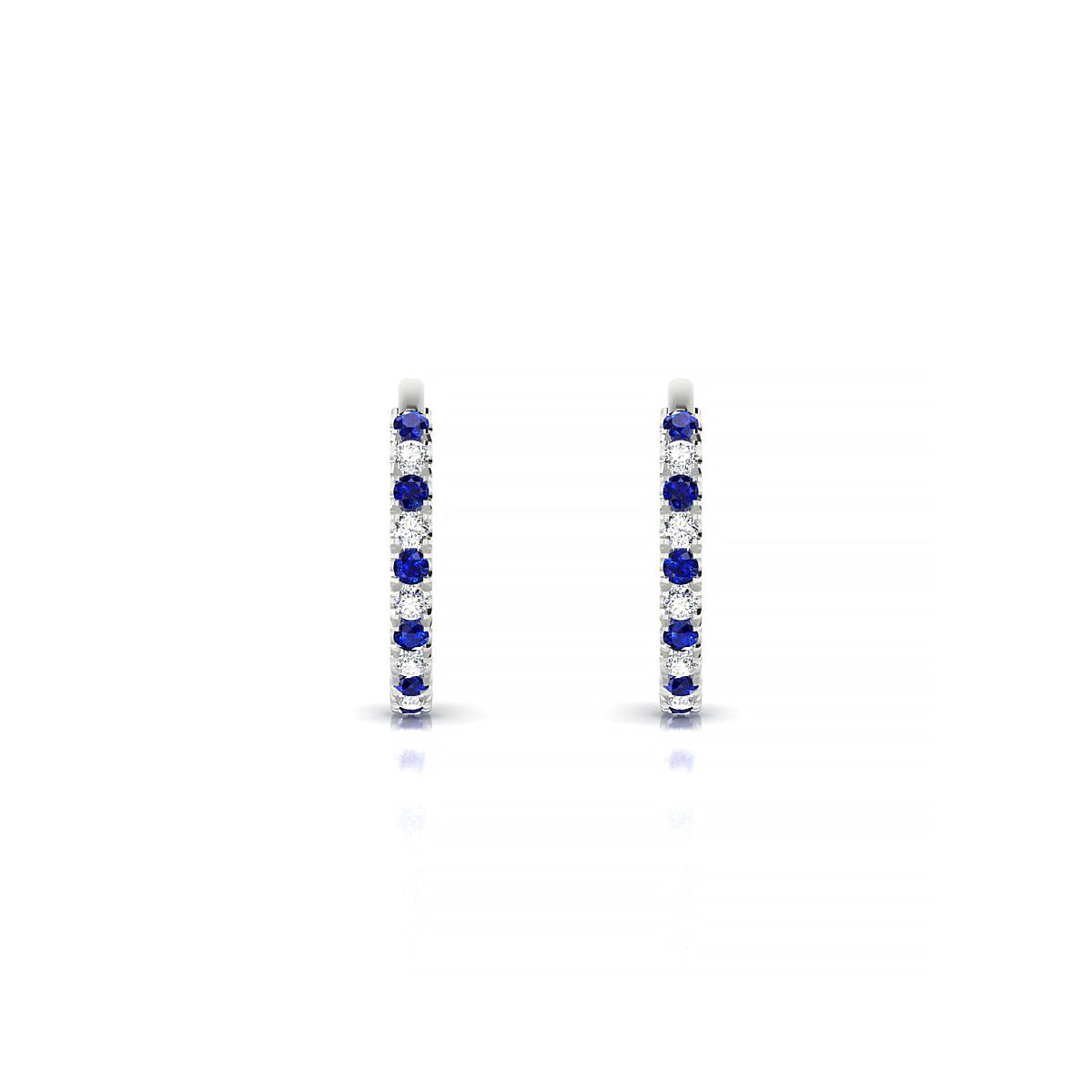 Bliss | 18k White Gold 1.1 mm Round Sapphire & Diamond Hoop Earrings