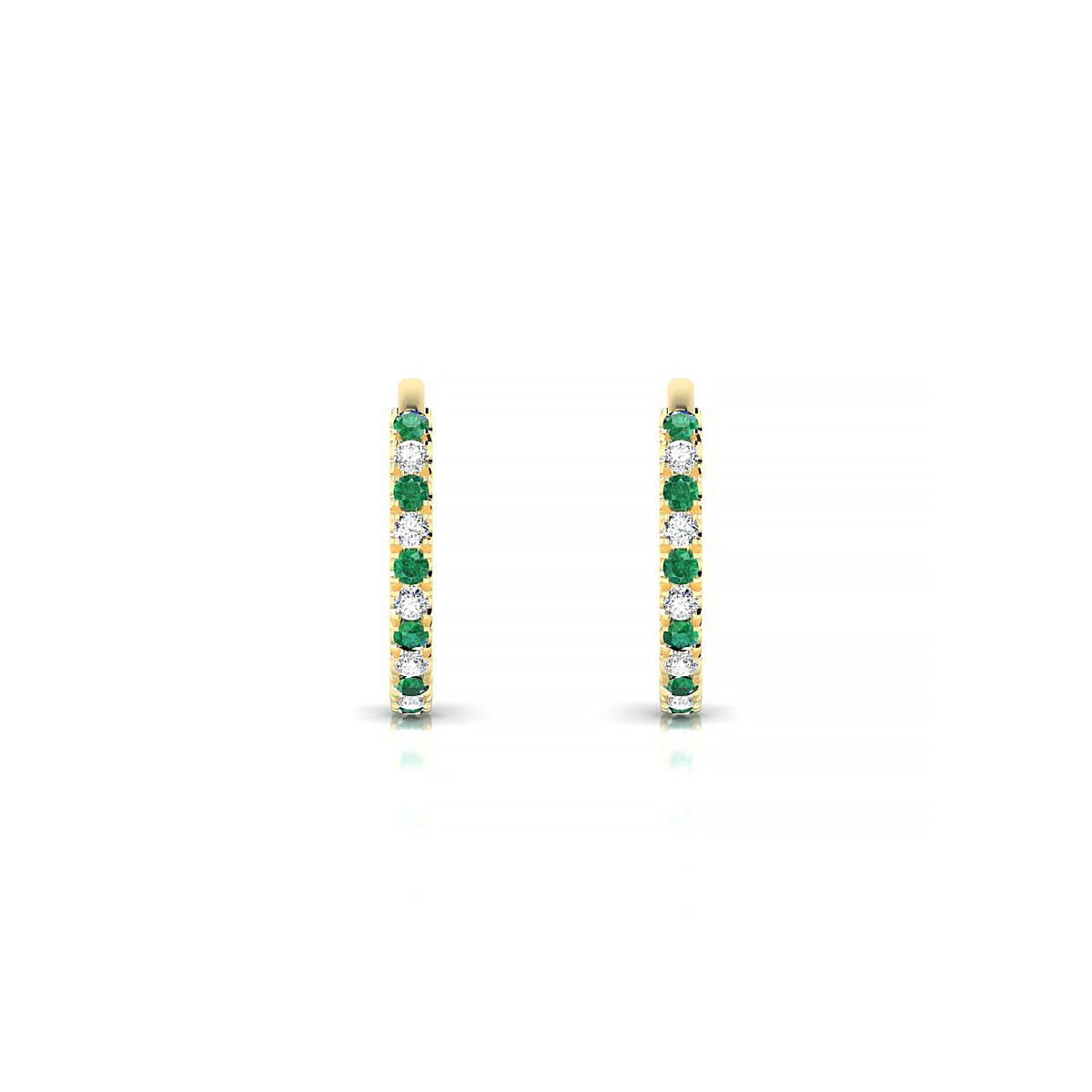 Bliss | 18k Yellow Gold 1.1 mm Round Emerald & Diamond Hoop Earrings