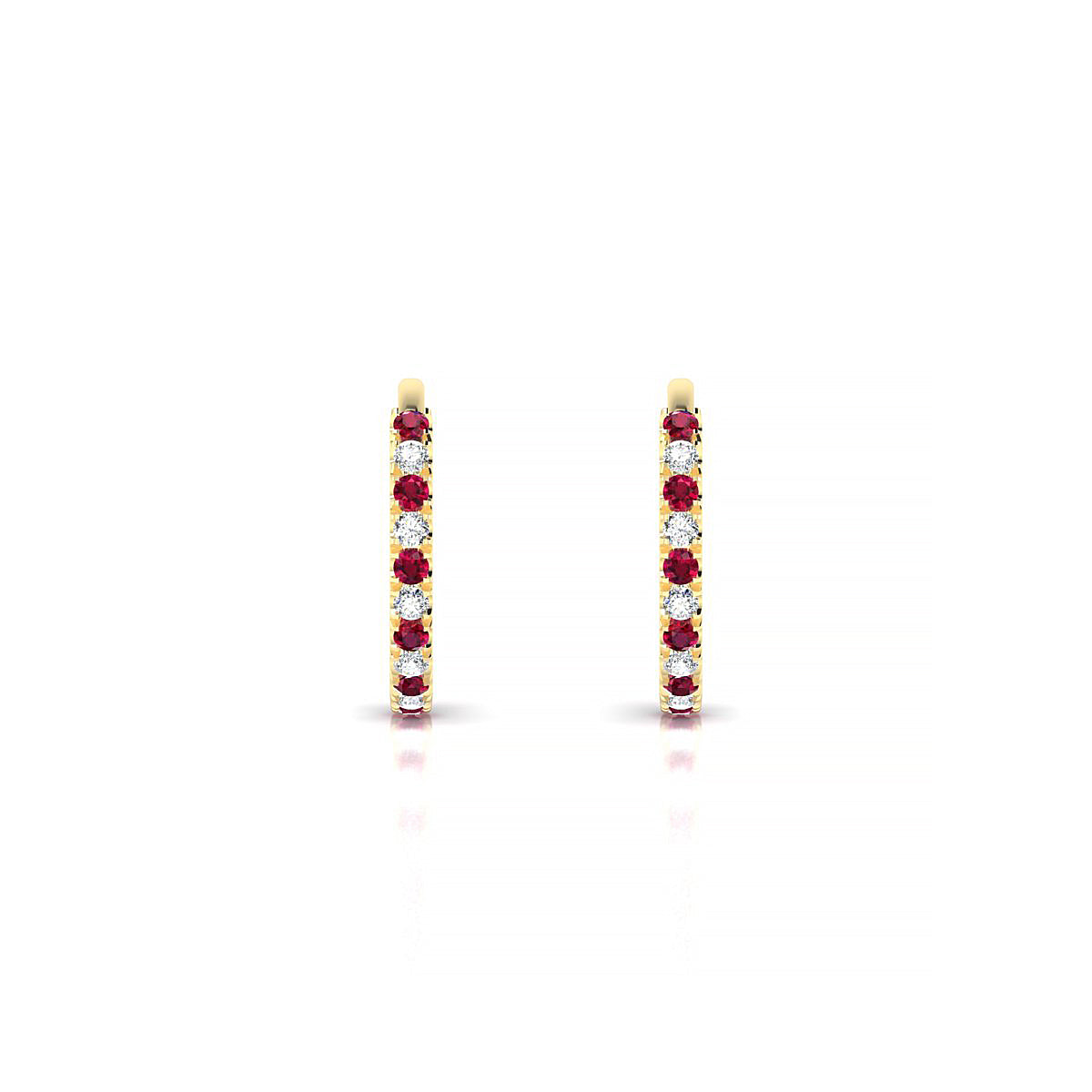 Bliss | 18k Yellow Gold 1.1 mm Round Ruby & Diamond Hoop Earrings