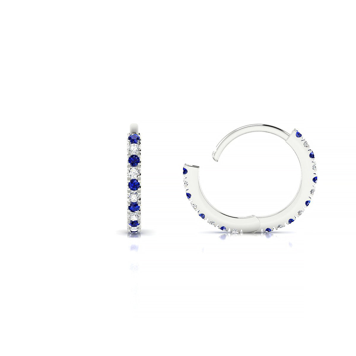 Bliss | 18k White Gold 1.1 mm Round Sapphire & Diamond Hoop Earrings