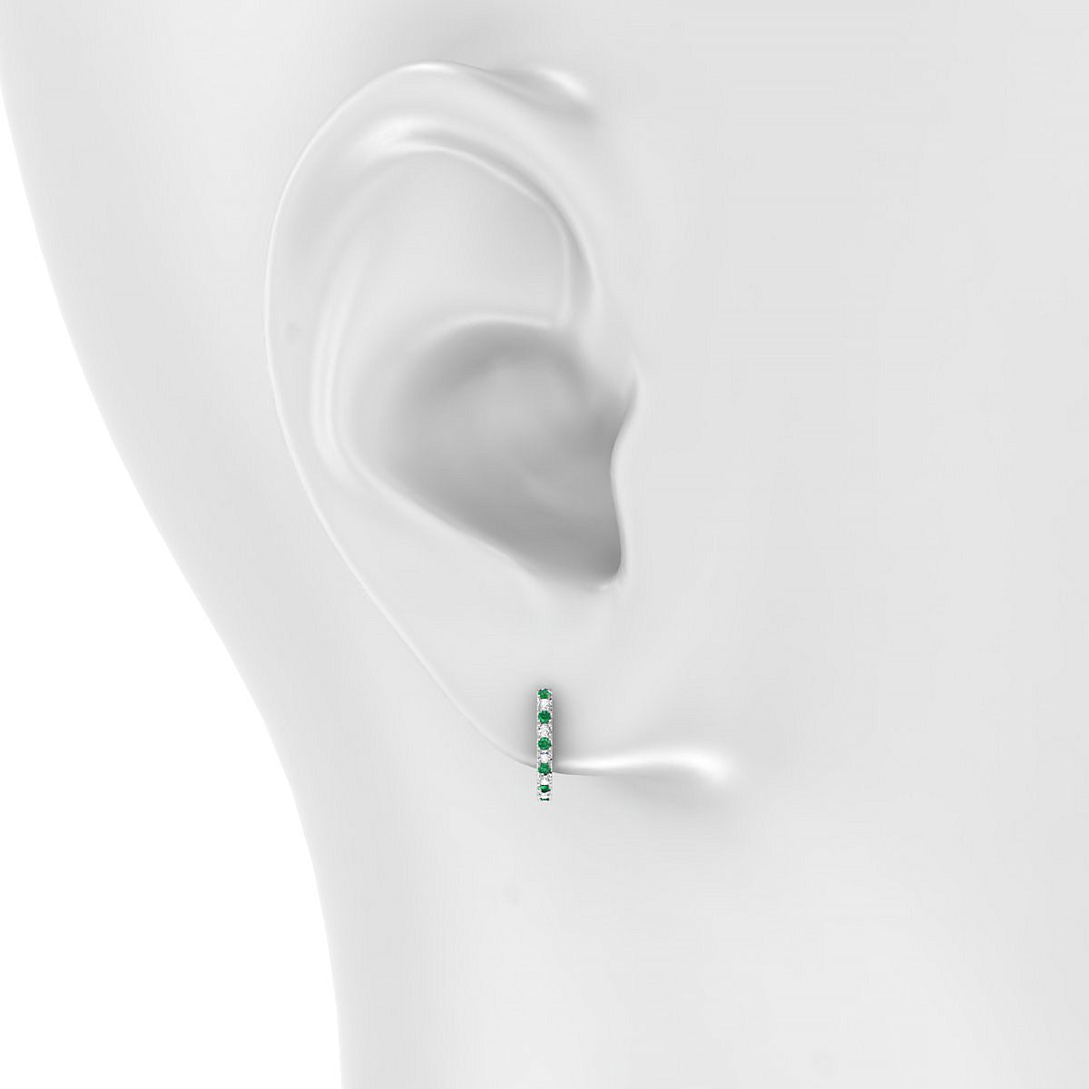 Bliss | 18k White Gold 1.1 mm Round Emerald & Diamond Hoop Earrings