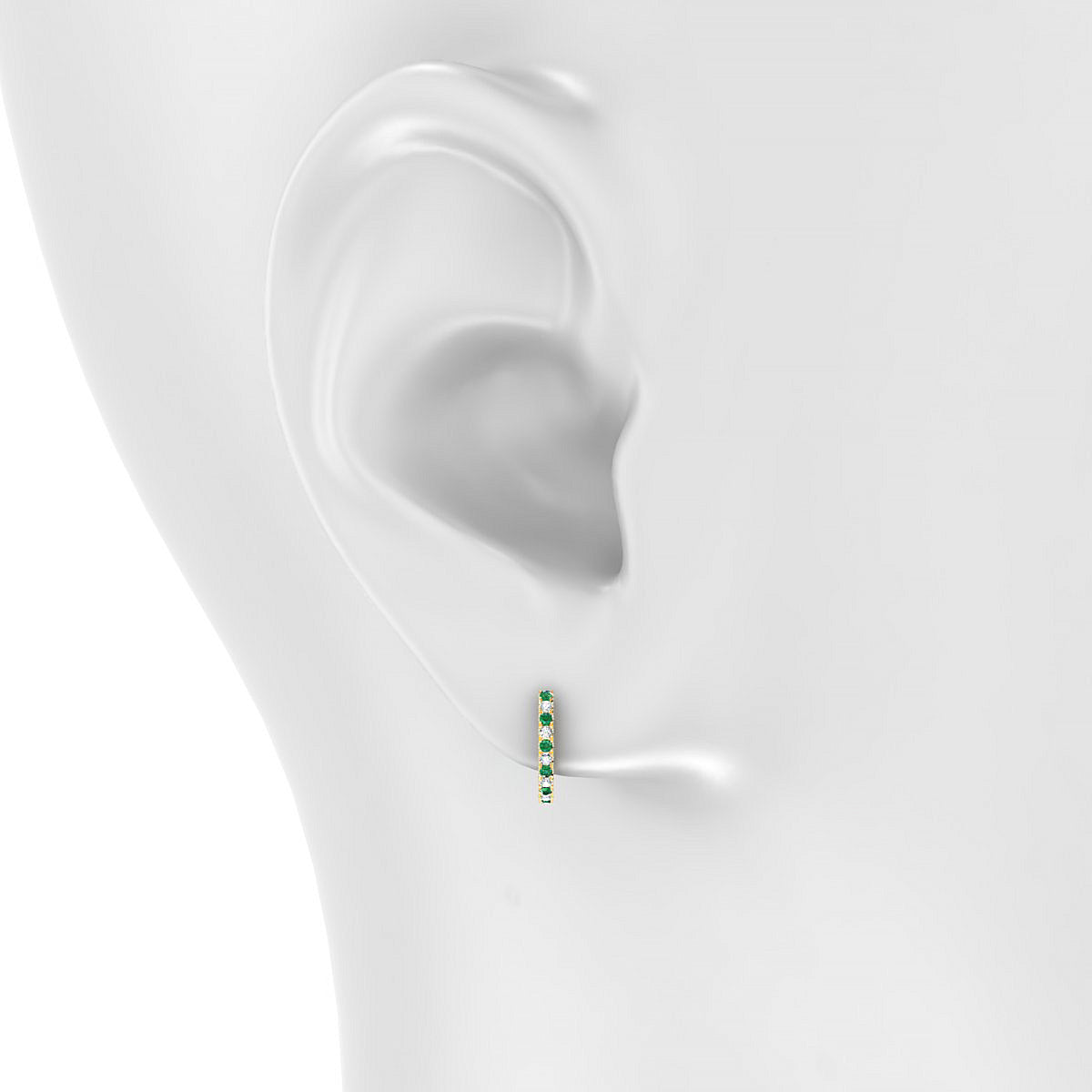 Bliss | 18k Yellow Gold 1.1 mm Round Emerald & Diamond Hoop Earrings