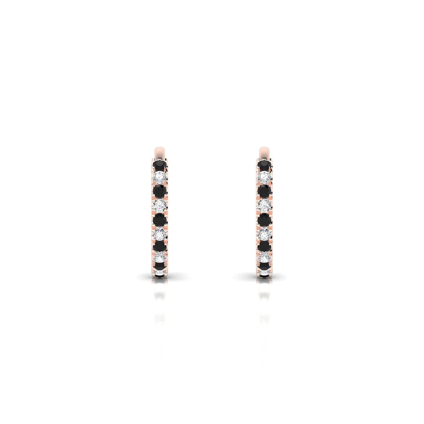 Bliss | 18k Rose Gold 1.1 mm Round Black Diamond & Diamond Hoop Earrings