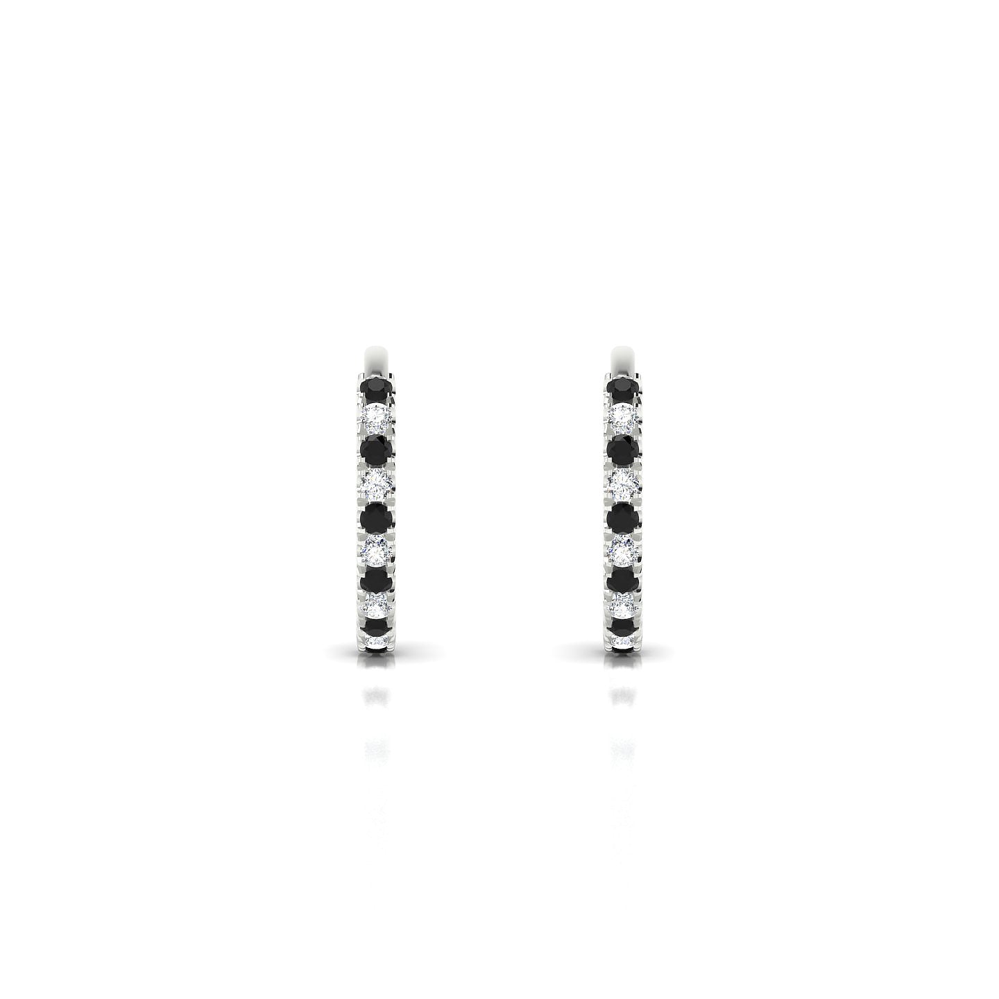 Bliss | 18k White Gold 1.1 mm Round Black Diamond & Diamond Hoop Earrings
