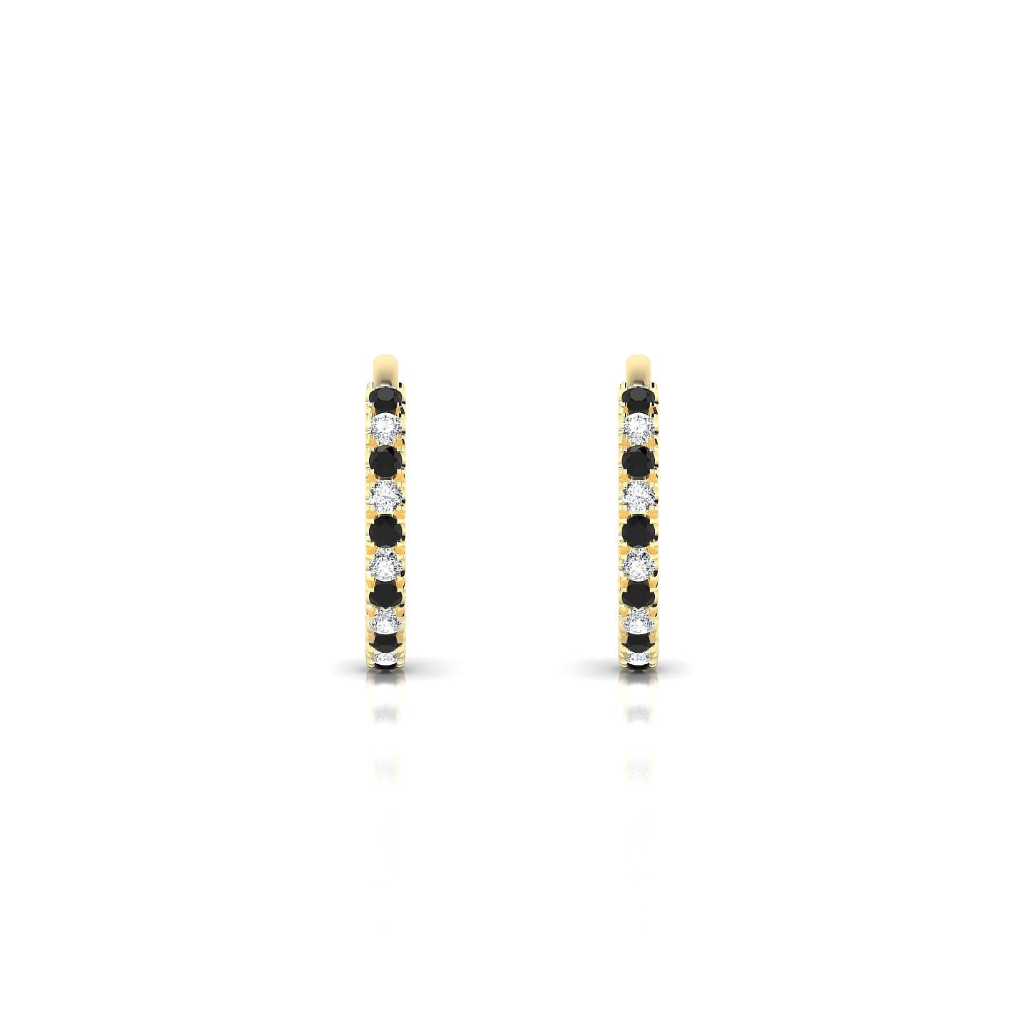 Bliss | 18k Yellow Gold 1.1 mm Round Black Diamond & Diamond Hoop Earrings