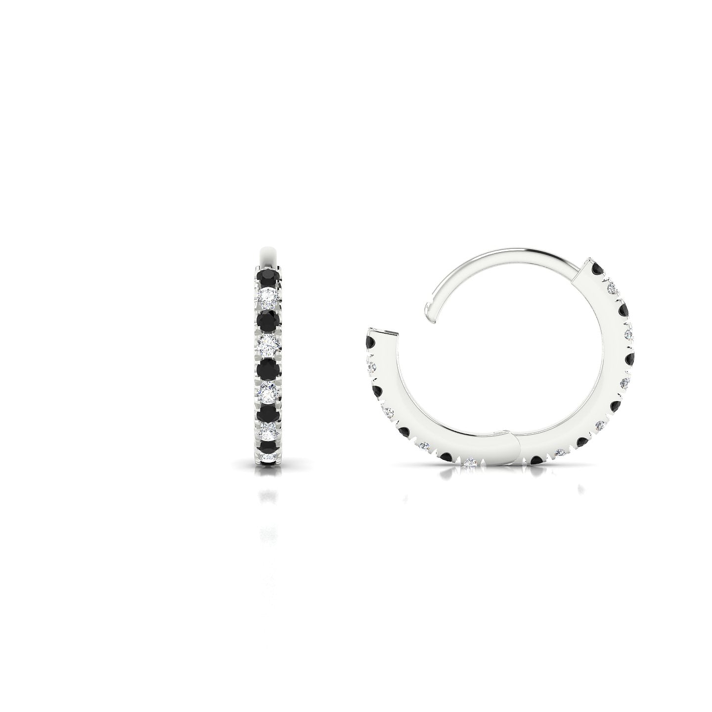 Bliss | 18k White Gold 1.1 mm Round Black Diamond & Diamond Hoop Earrings