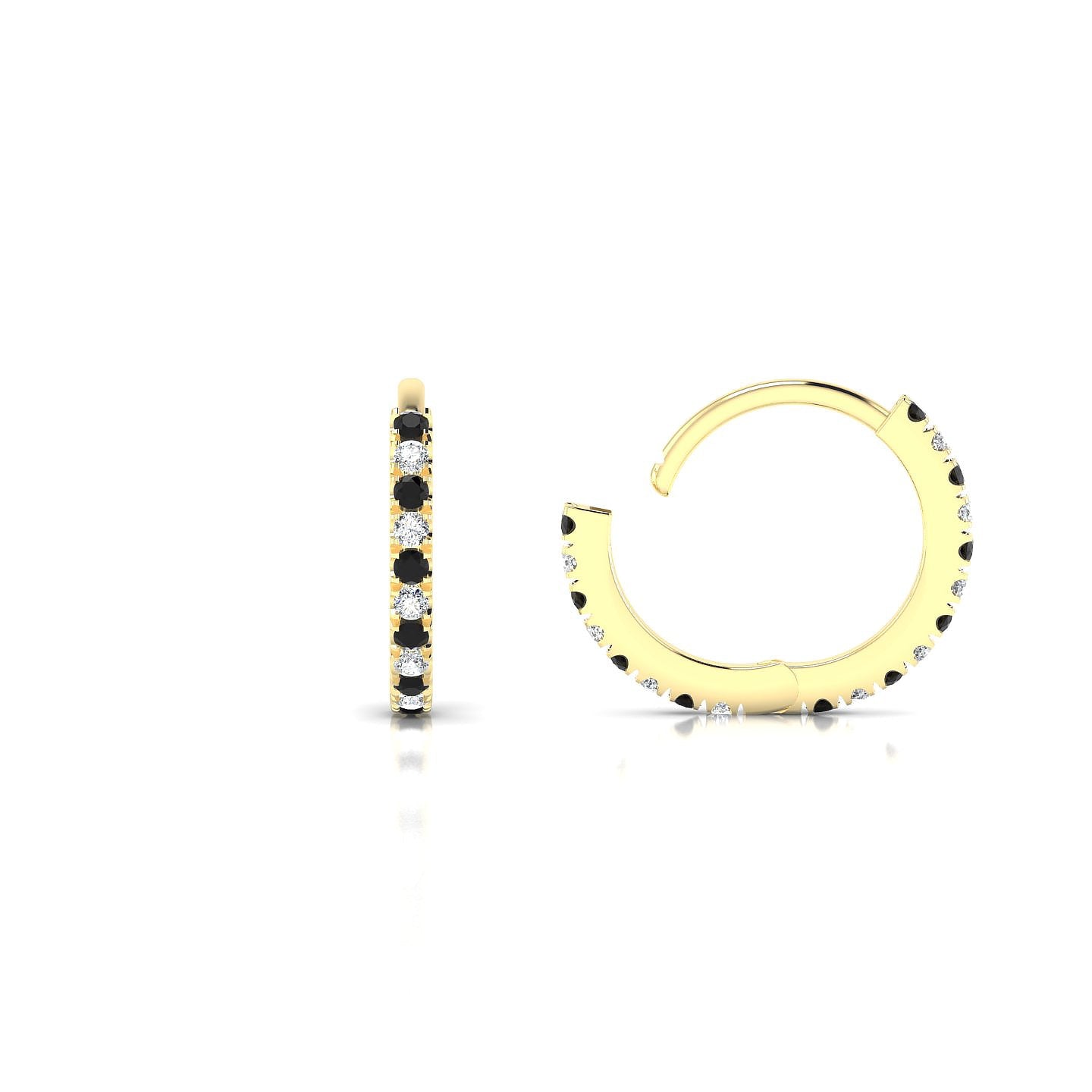 Bliss | 18k Yellow Gold 1.1 mm Round Black Diamond & Diamond Hoop Earrings
