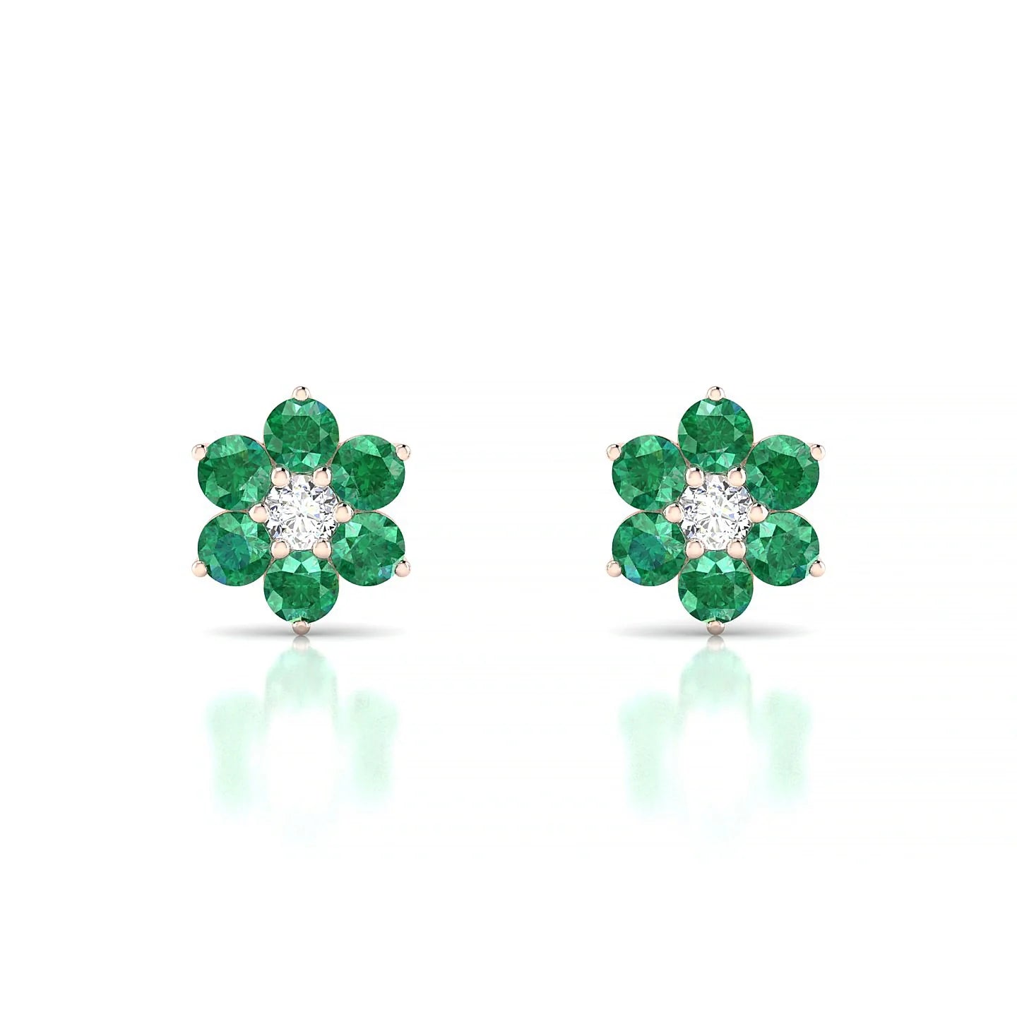Bloom | 18k Rose Gold 2.5 mm Round Emerald Earrings