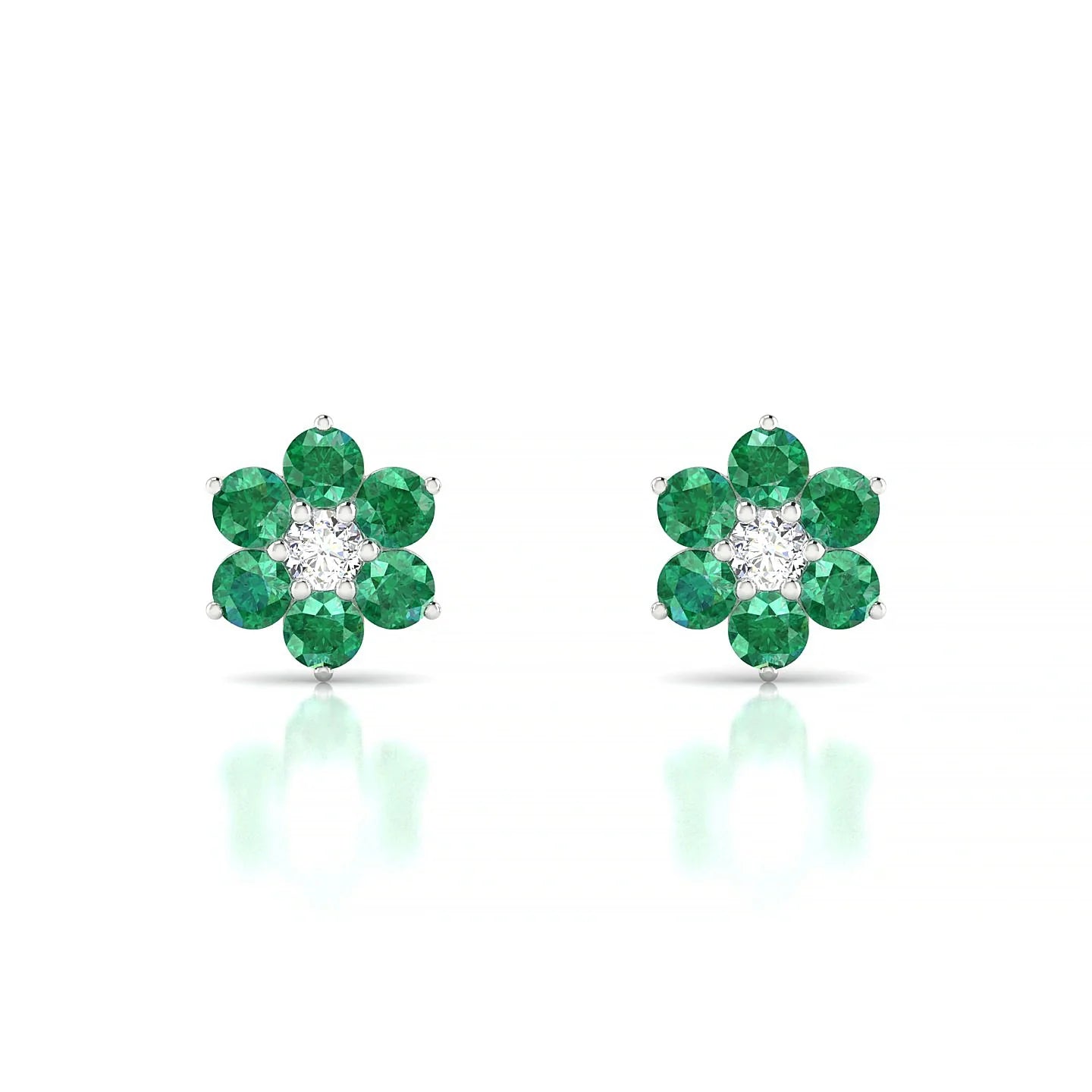 Bloom | 18k White Gold 2.5 mm Round Emerald Earrings