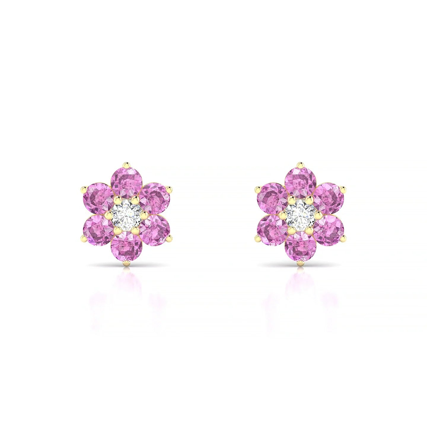Bloom | 18k Yellow Gold 2.5 mm Round Pink Sapphire Earrings