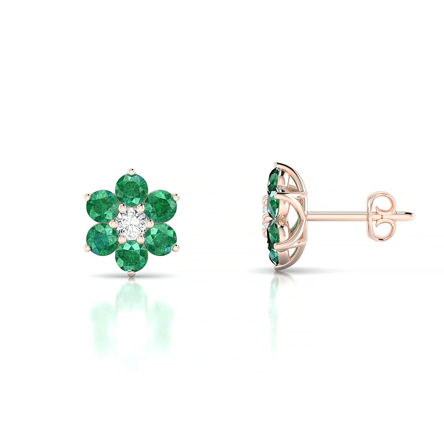 Bloom | 18k Rose Gold 2.5 mm Round Emerald Earrings