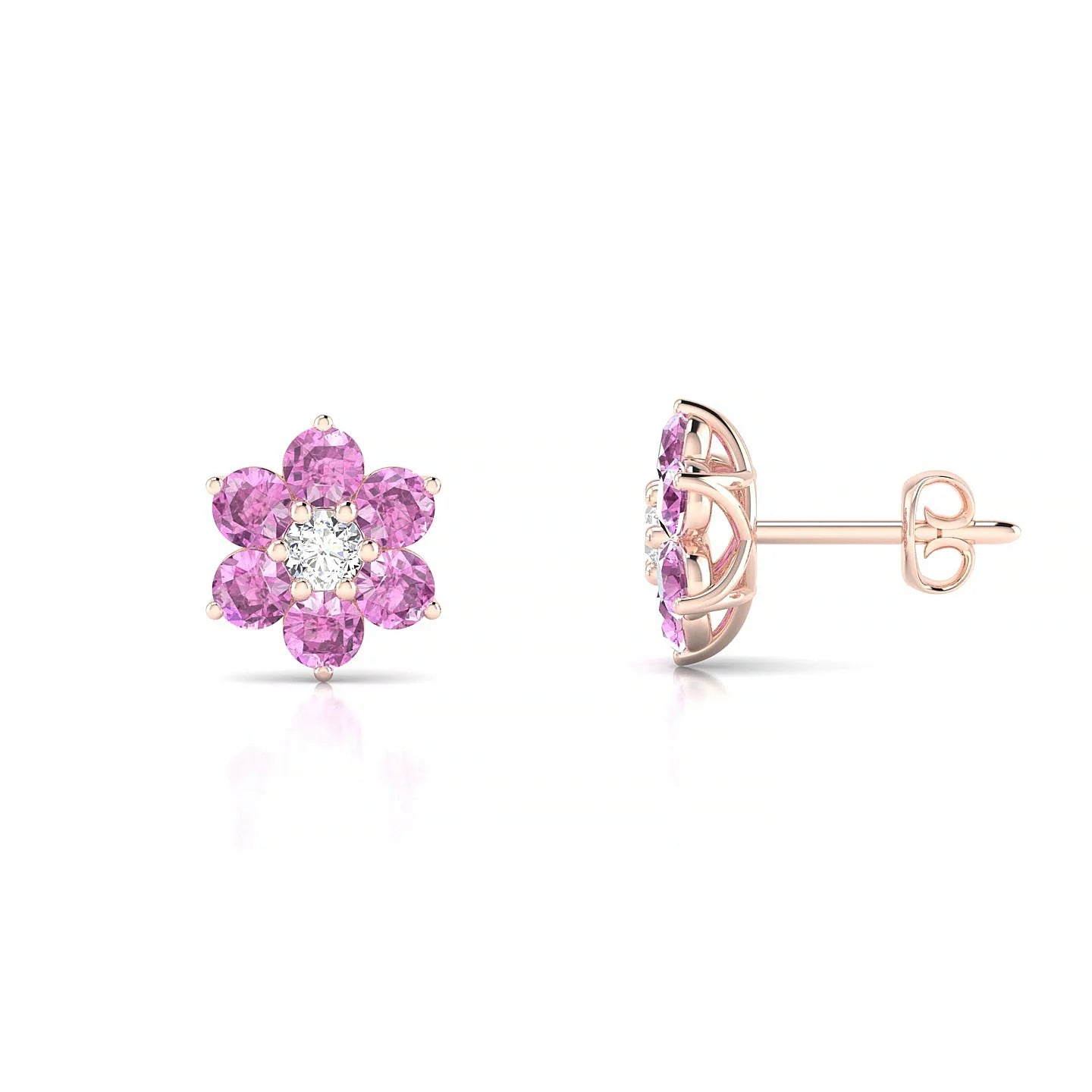 Bloom | 18k Rose Gold 2.5 mm Round Pink Sapphire Earrings