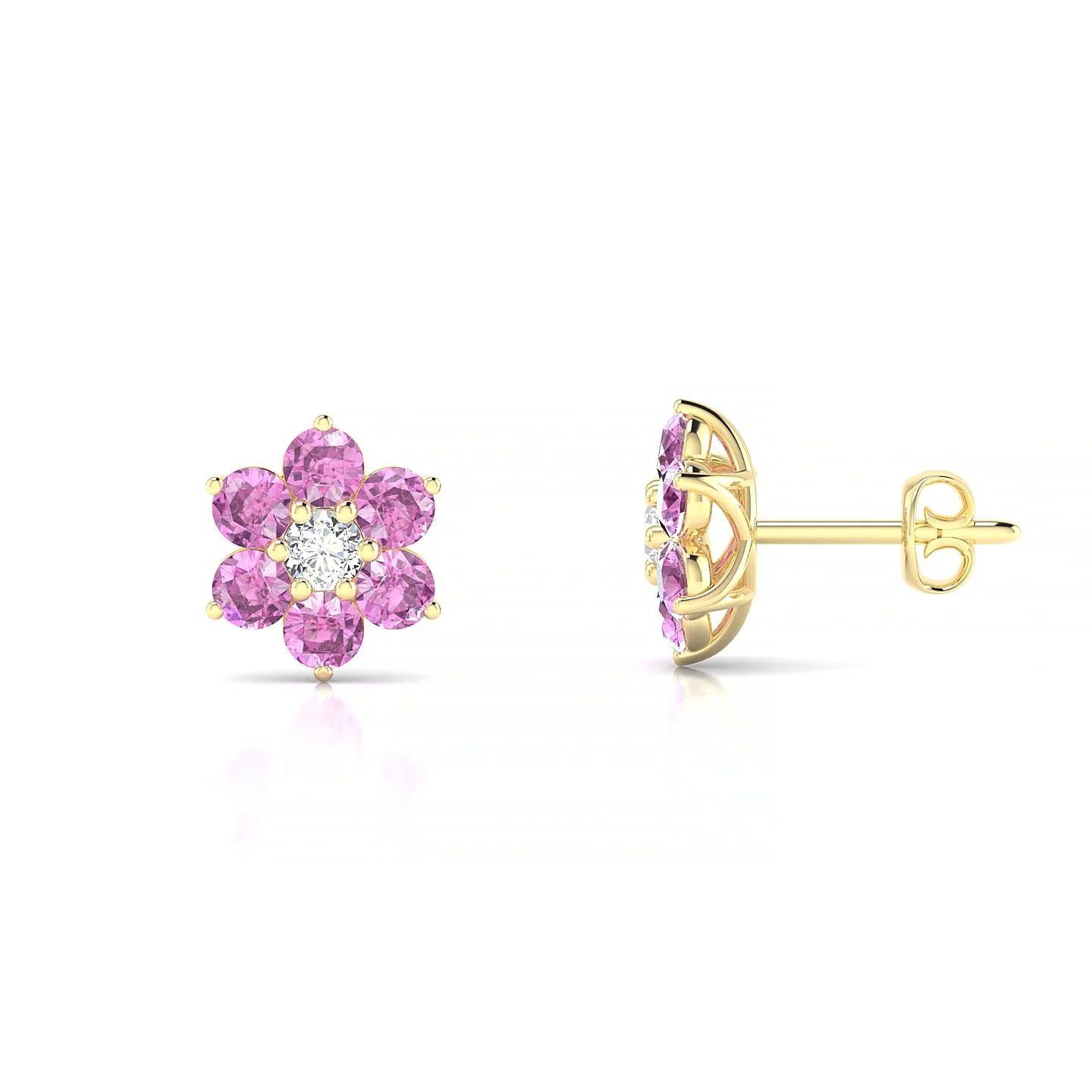 Bloom | 18k Yellow Gold 2.5 mm Round Pink Sapphire Earrings
