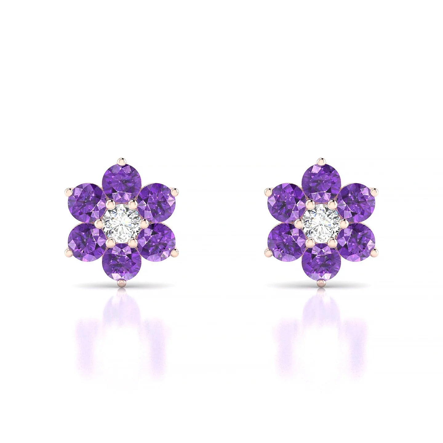 Bloom | 18k Rose Gold 3 mm Round Amethyst Earrings