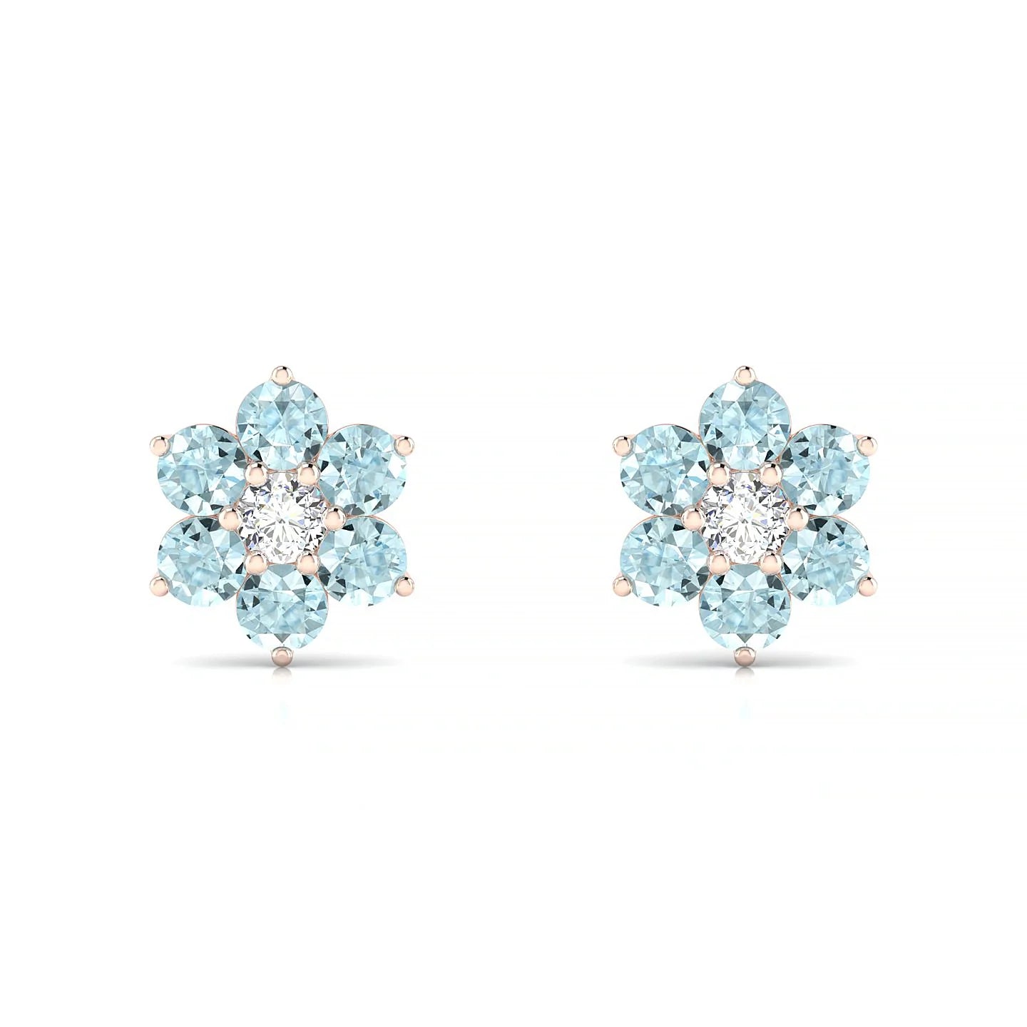 Bloom | 18k Rose Gold 3 mm Round Aquamarine Earrings