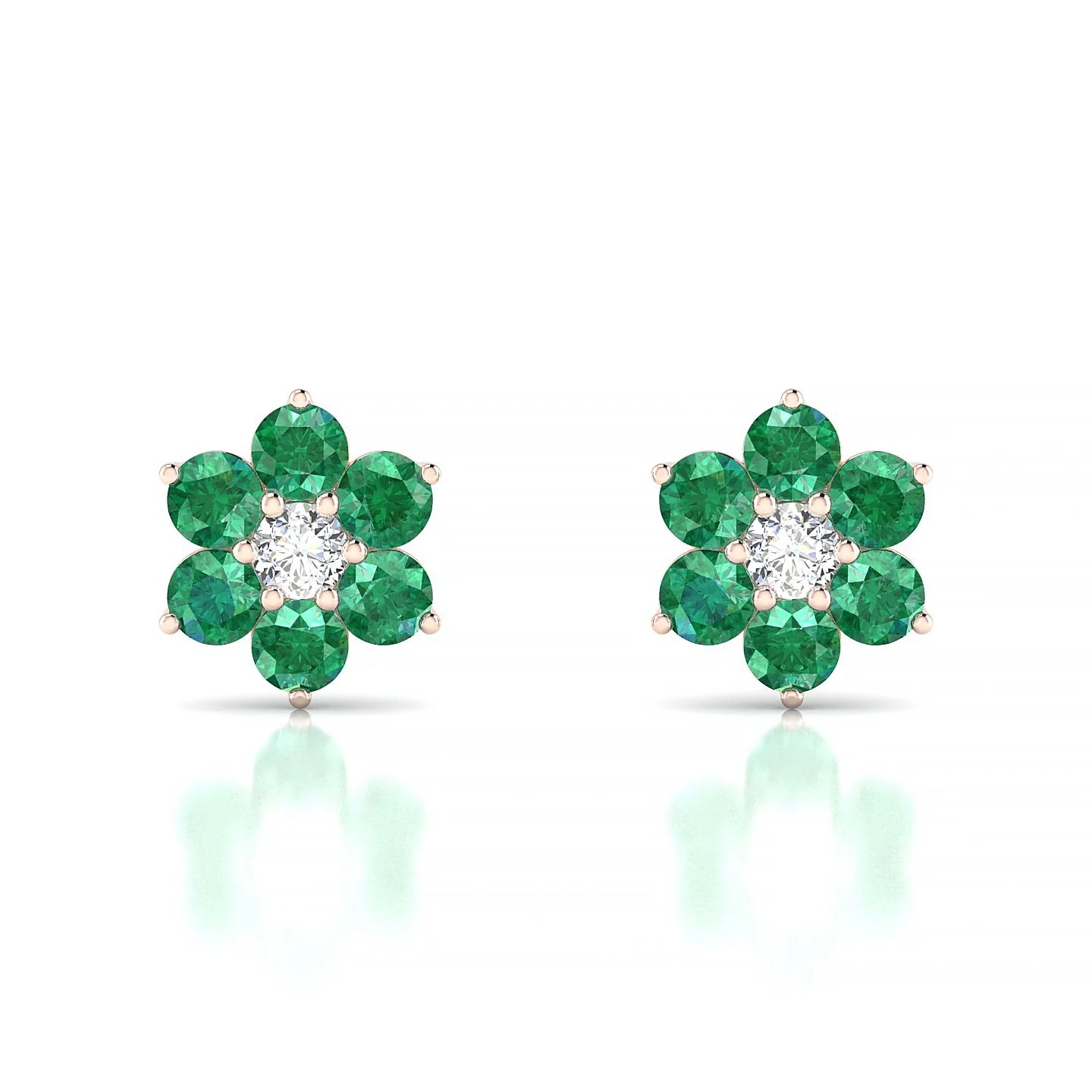 Bloom | 18k Rose Gold 3 mm Round Emerald Earrings