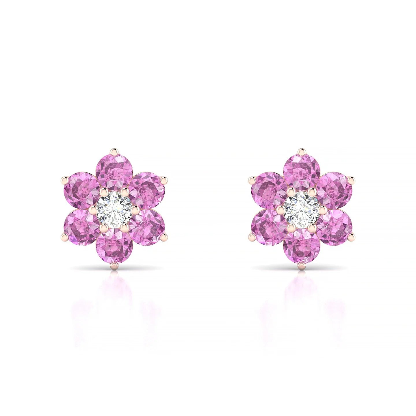 Bloom | 18k Rose Gold 3 mm Round Pink Sapphire Earrings