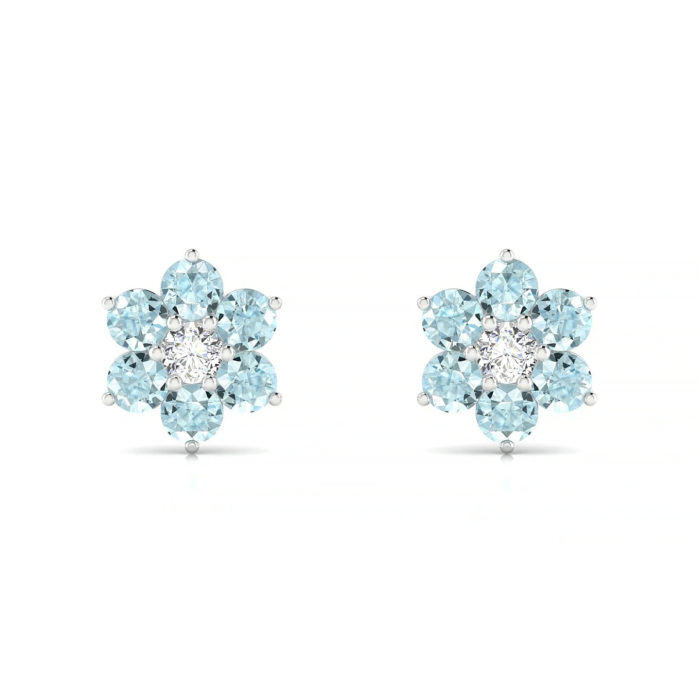 Bloom | 18k White Gold 3 mm Round Aquamarine Earrings