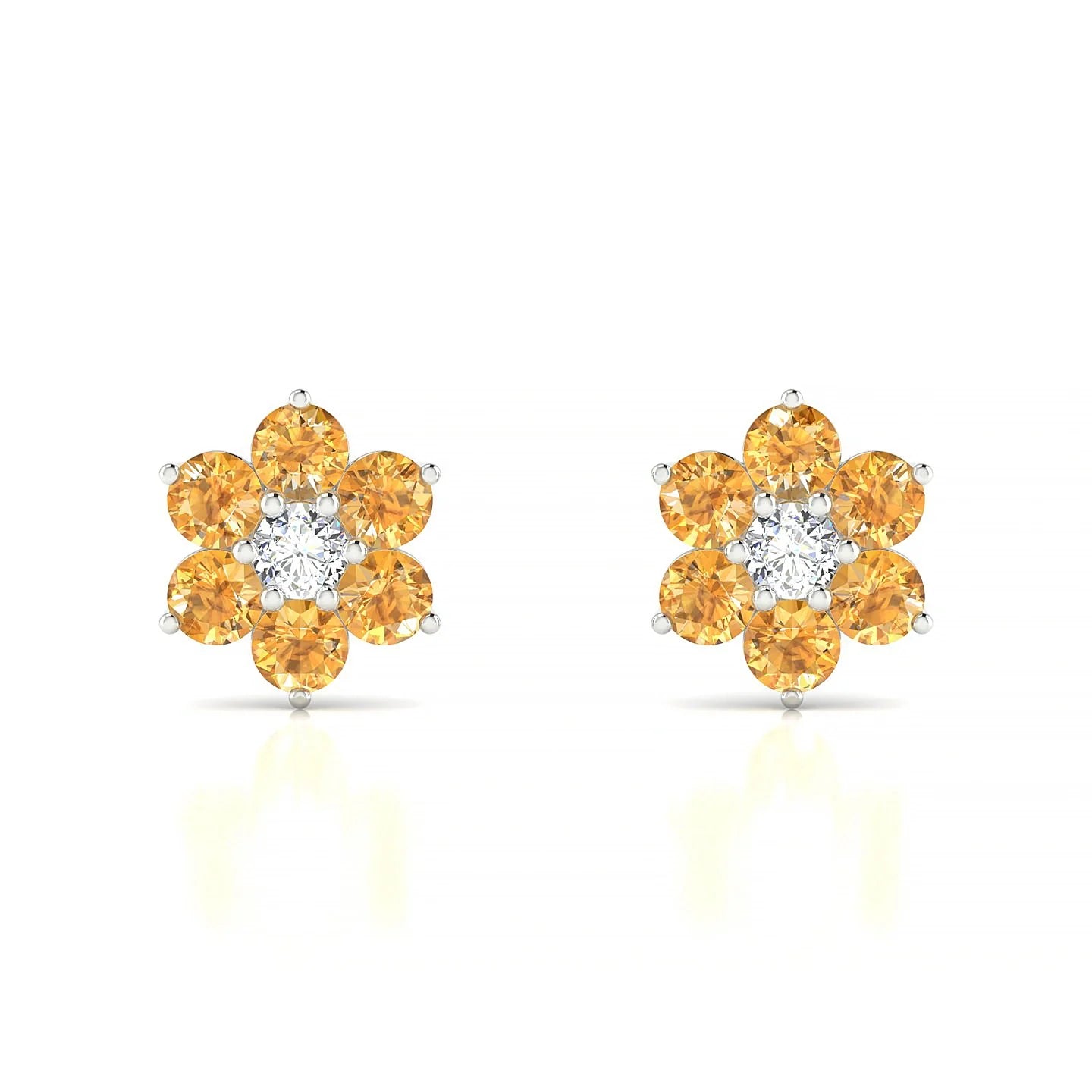 Bloom | 18k White Gold 3 mm Round Citrine Earrings