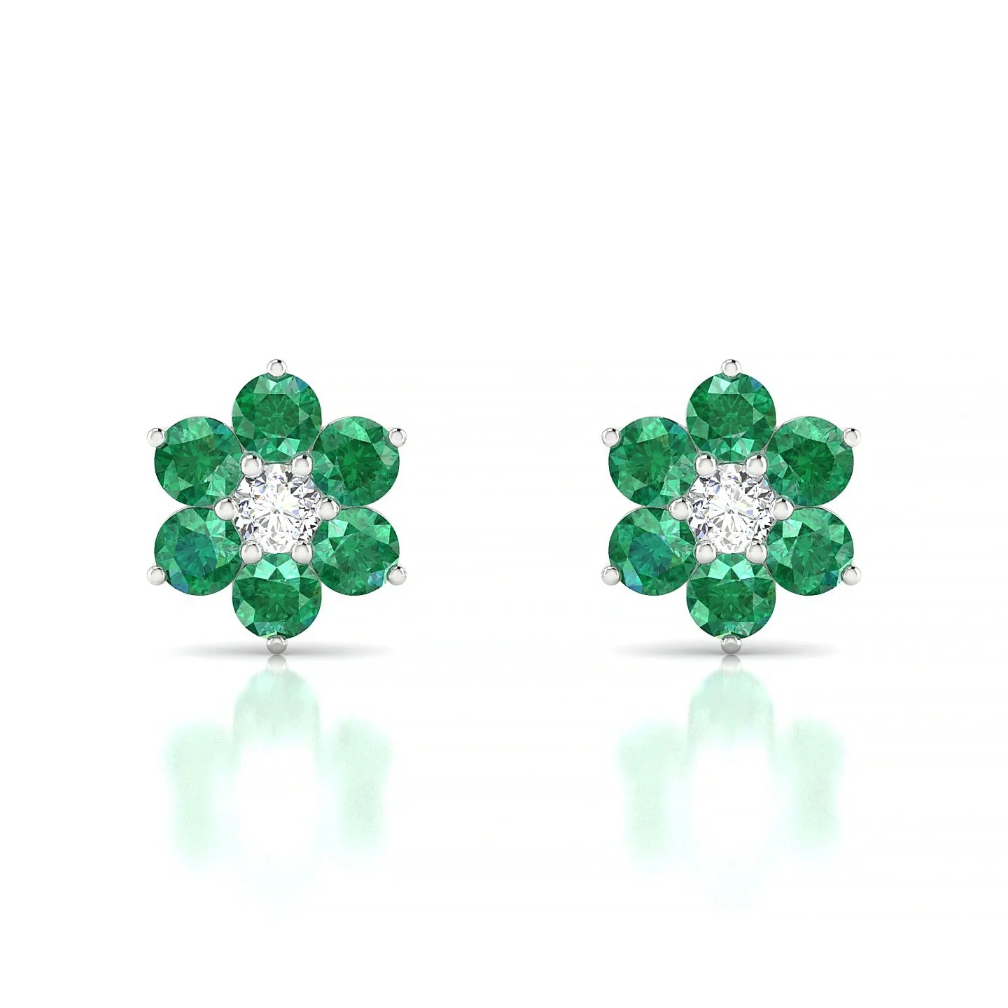 Bloom | 18k White Gold 3 mm Round Emerald Earrings