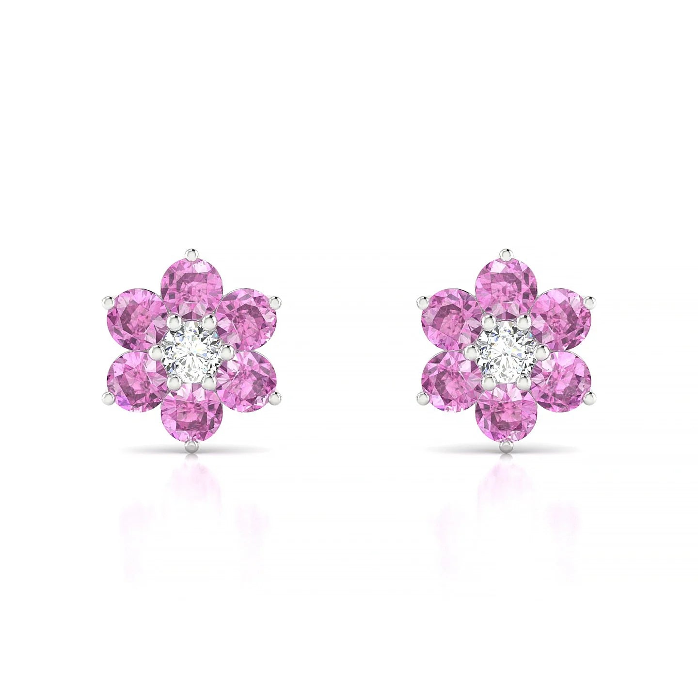 Bloom | 18k White Gold 3 mm Round Pink Sapphire Earrings