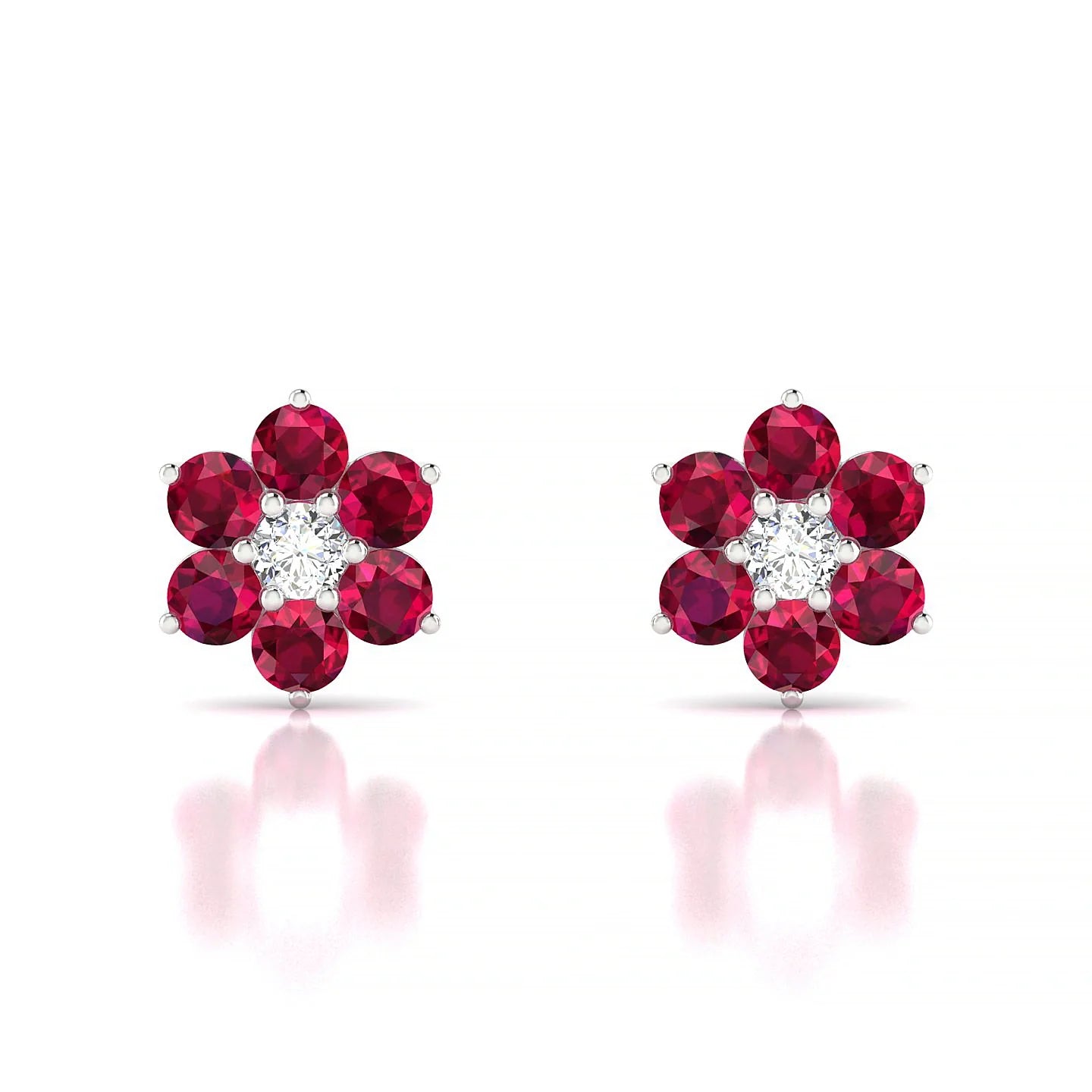 Bloom | 18k White Gold 3 mm Round Ruby Earrings