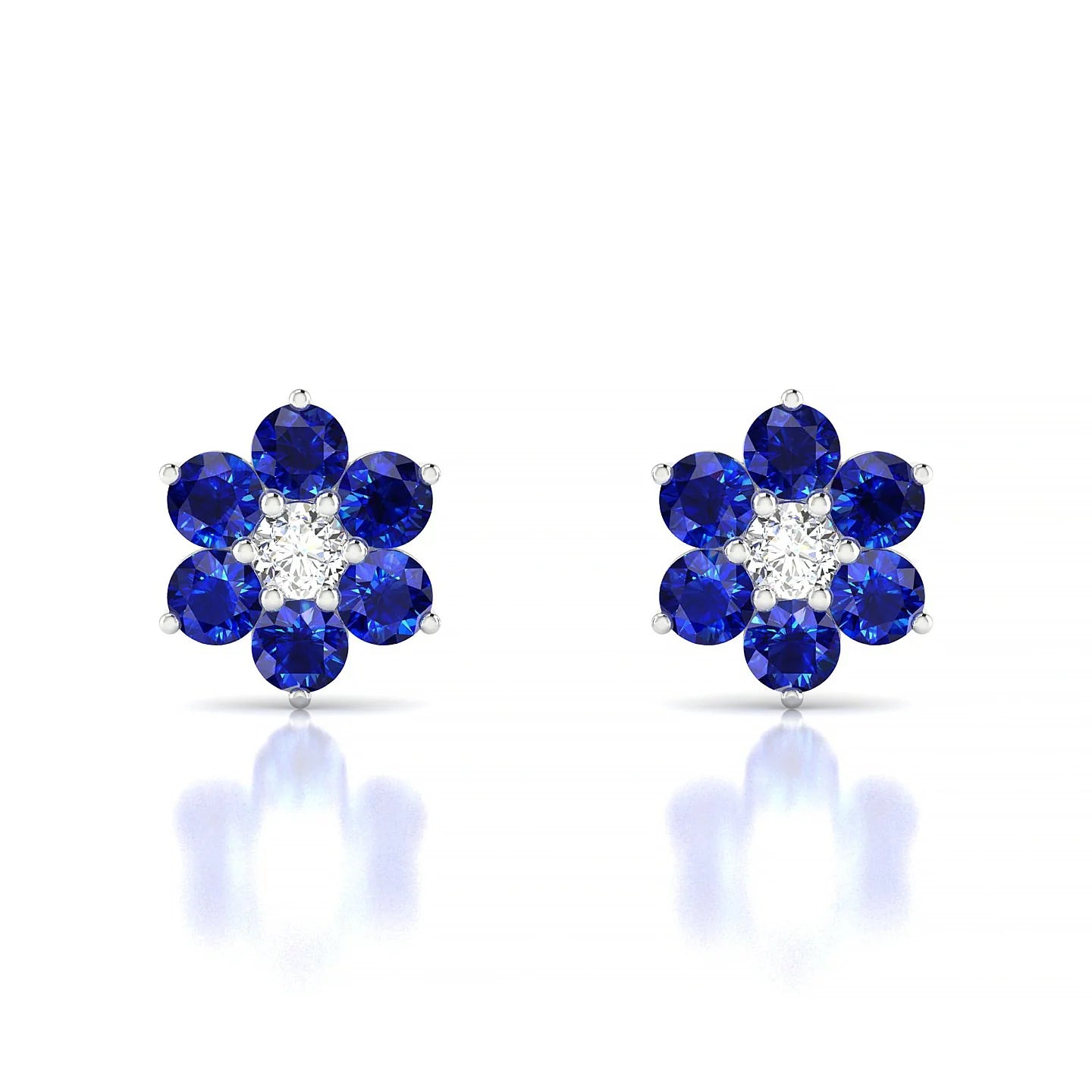 Bloom | 18k White Gold 3 mm Round Sapphire Earrings