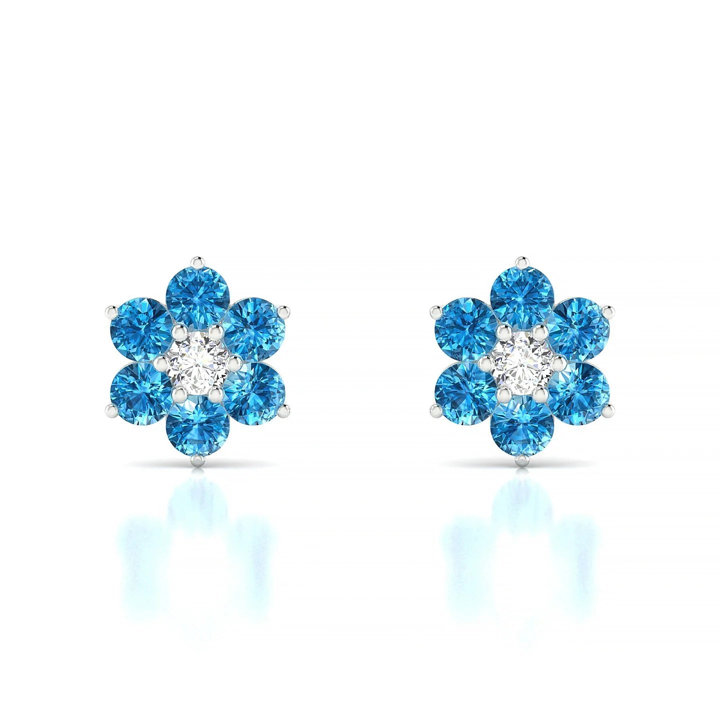 Bloom | 18k White Gold 3 mm Round Topaz Earrings