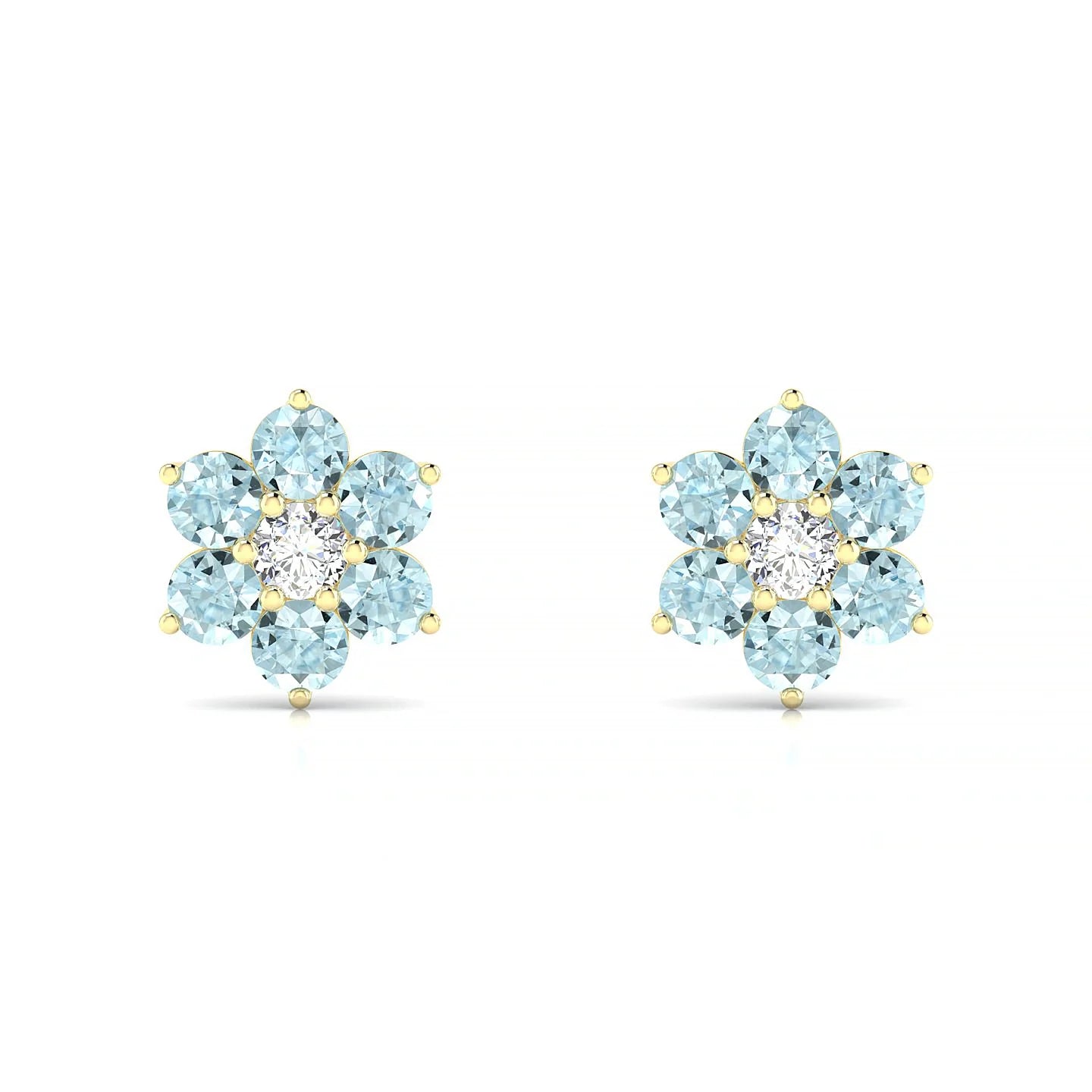 Bloom | 18k Yellow Gold 3 mm Round Aquamarine Earrings