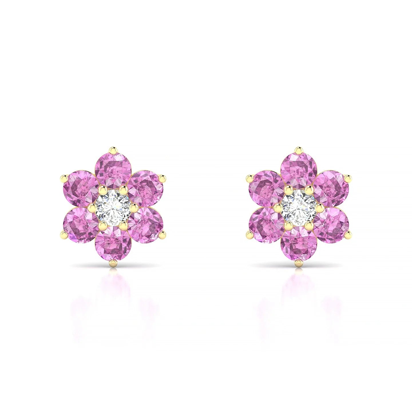 Bloom | 18k Yellow Gold 3 mm Round Pink Sapphire Earrings