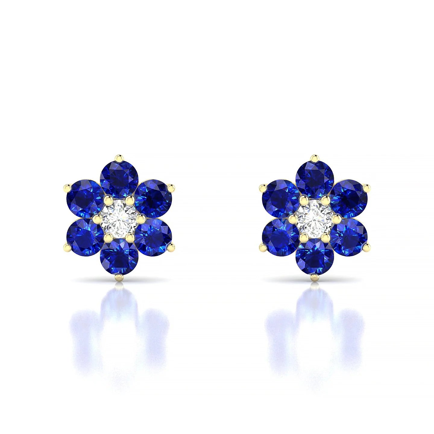 Bloom | 18k Yellow Gold 3 mm Round Sapphire Earrings