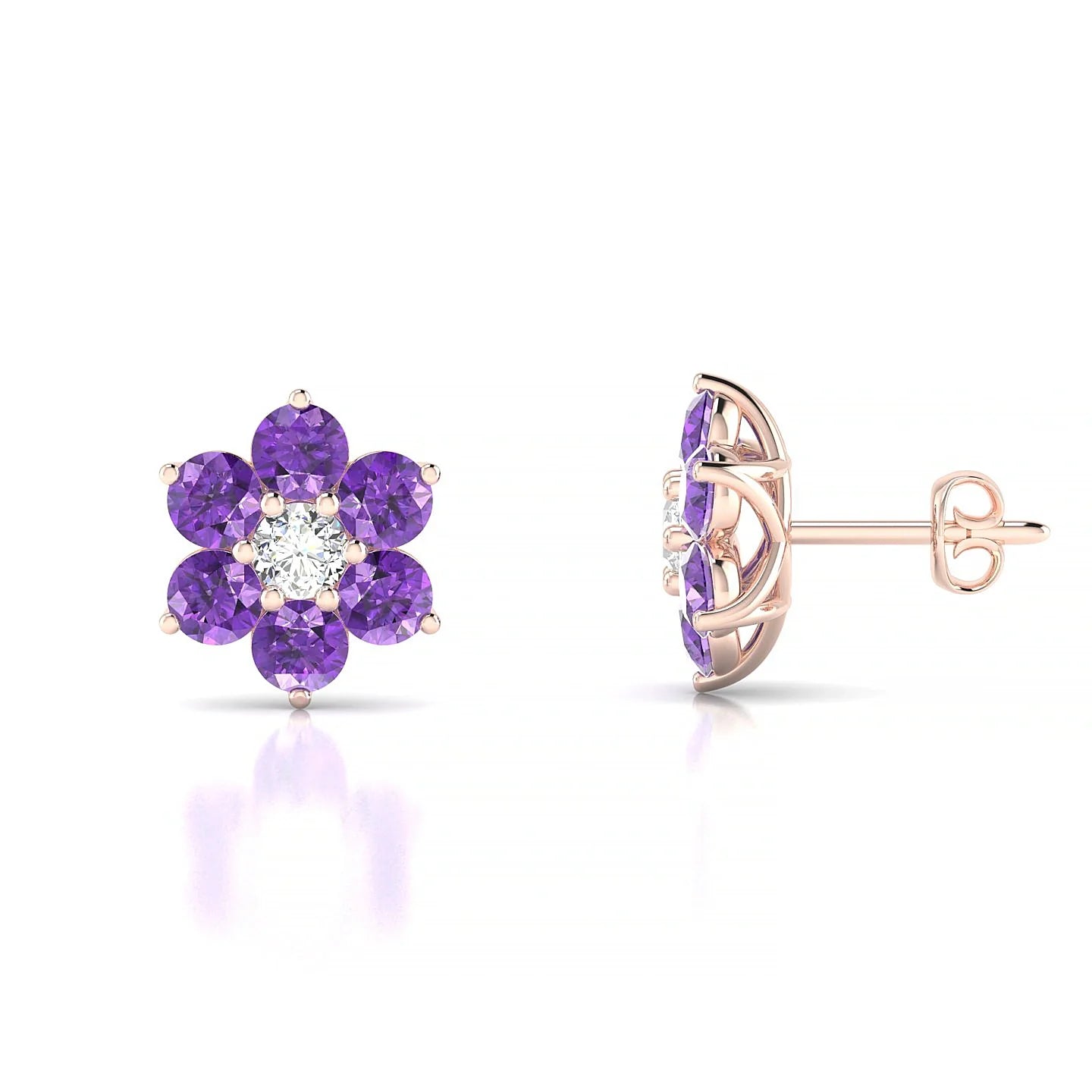 Bloom | 18k Rose Gold 3 mm Round Amethyst Earrings