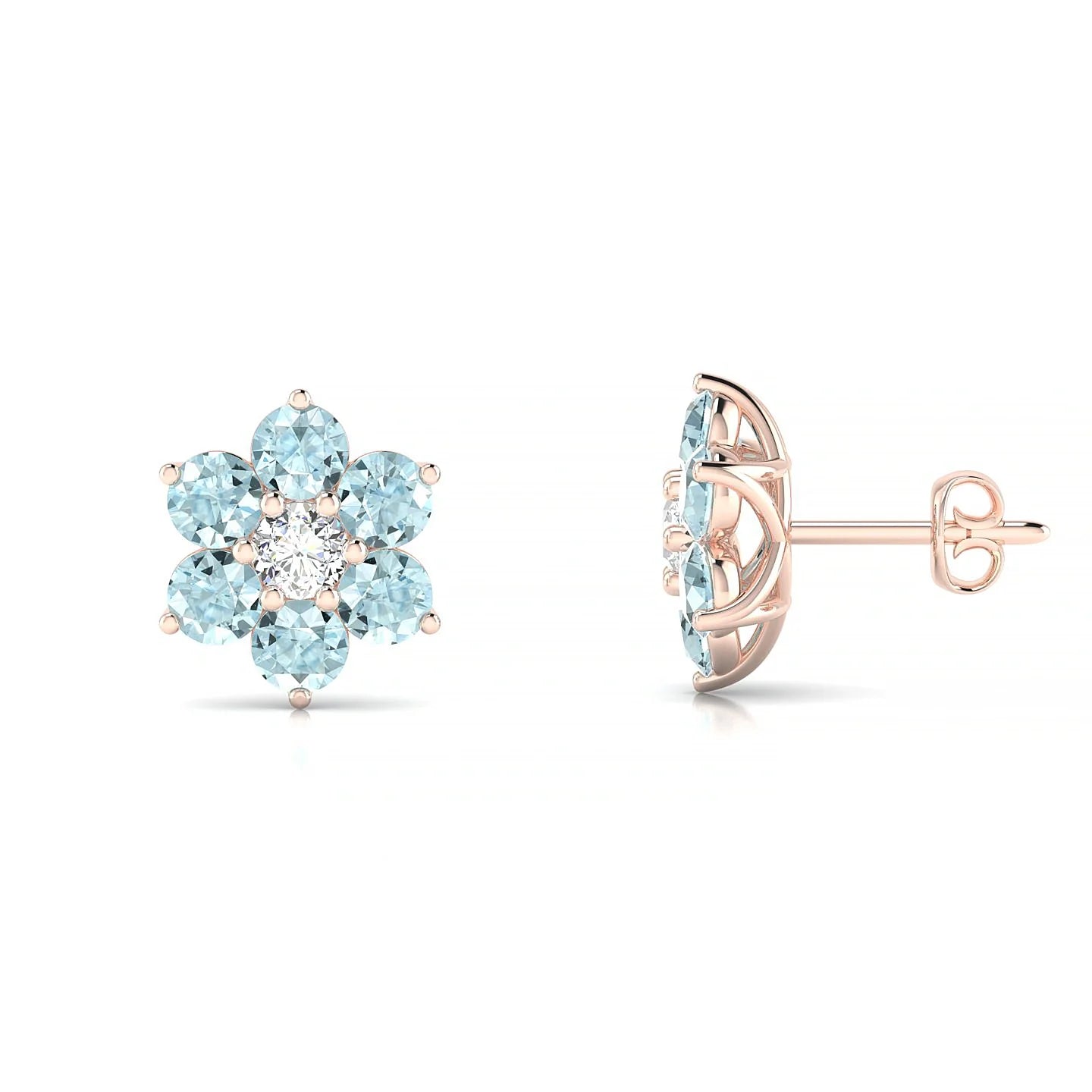 Bloom | 18k Rose Gold 3 mm Round Aquamarine Earrings