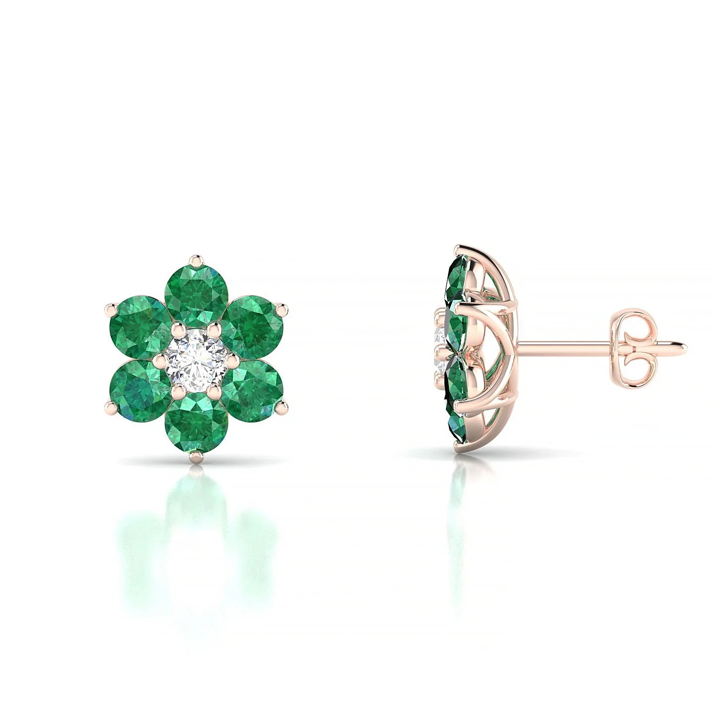 Bloom | 18k Rose Gold 3 mm Round Emerald Earrings