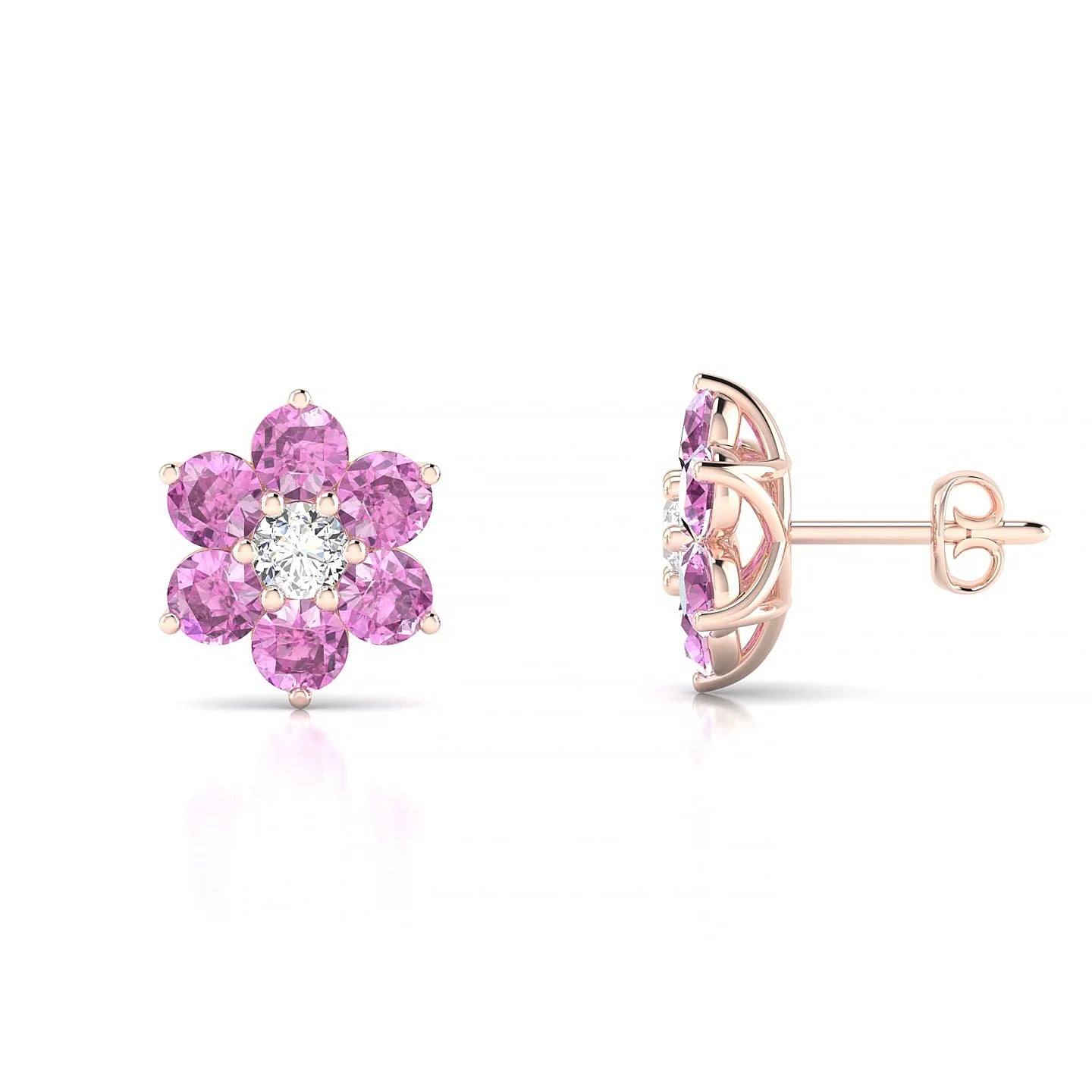 Bloom | 18k Rose Gold 3 mm Round Pink Sapphire Earrings