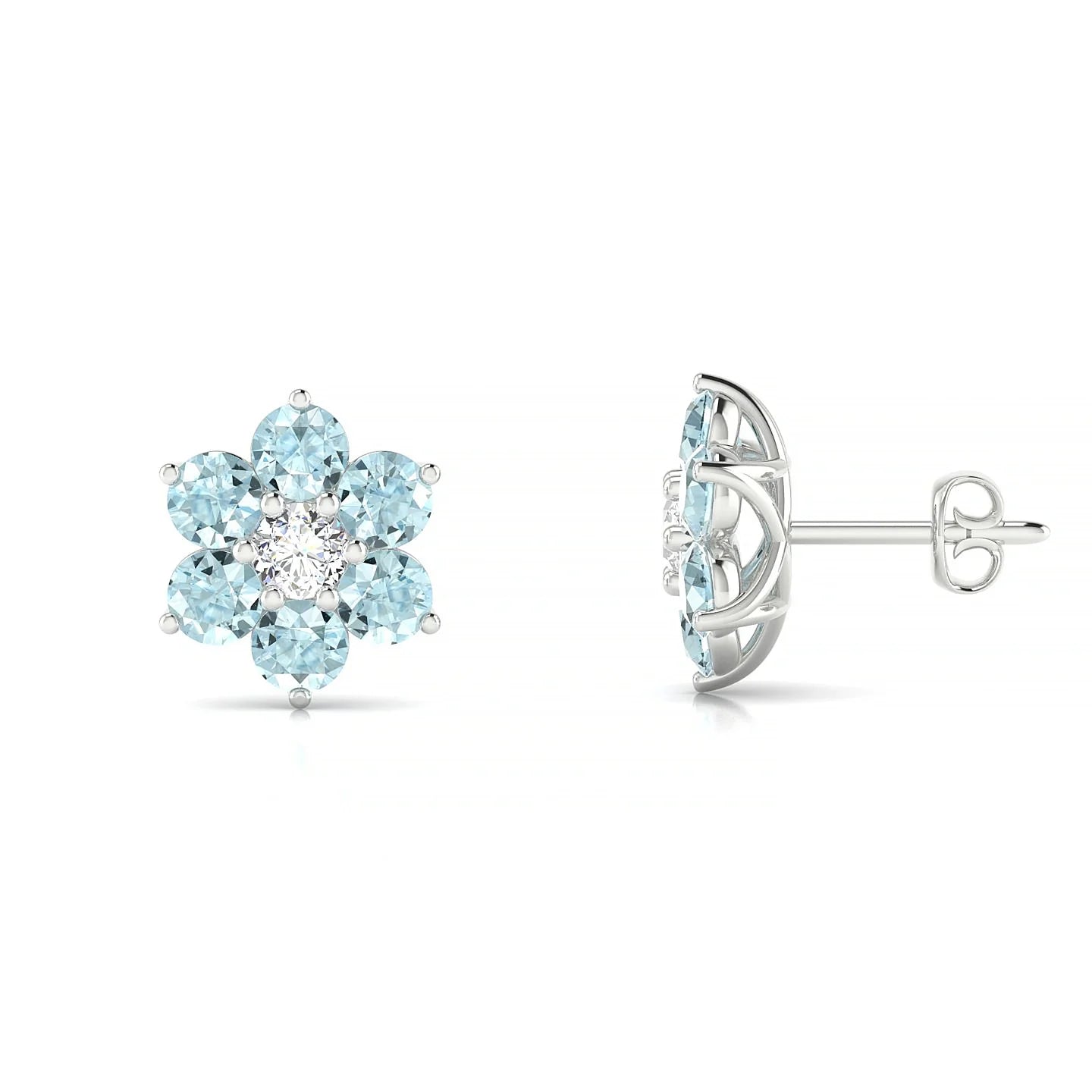 Bloom | 18k White Gold 3 mm Round Aquamarine Earrings